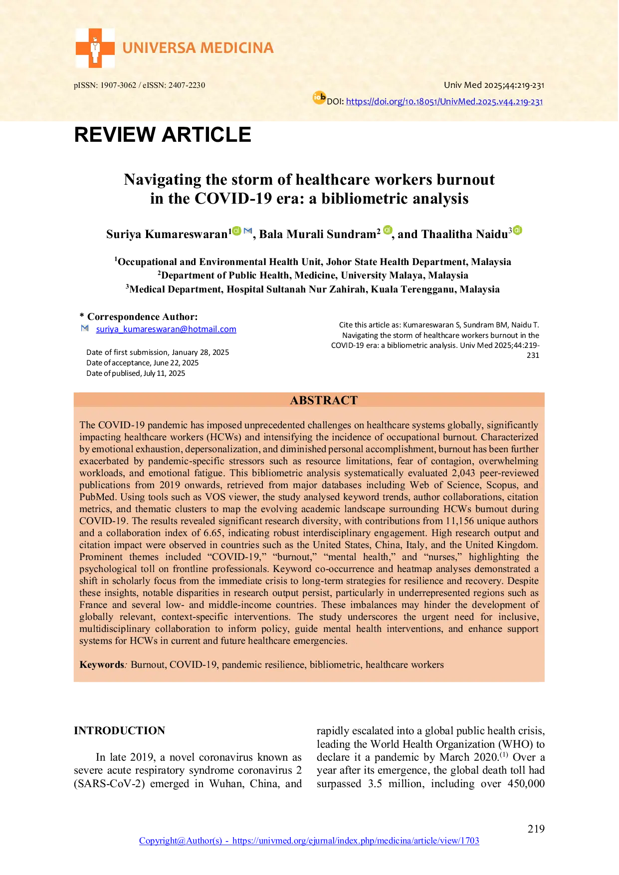 JURIS Navigating The Storm Of Healthcare Workers Burnout In The COVID 19 Era A Bibliometric Analysis