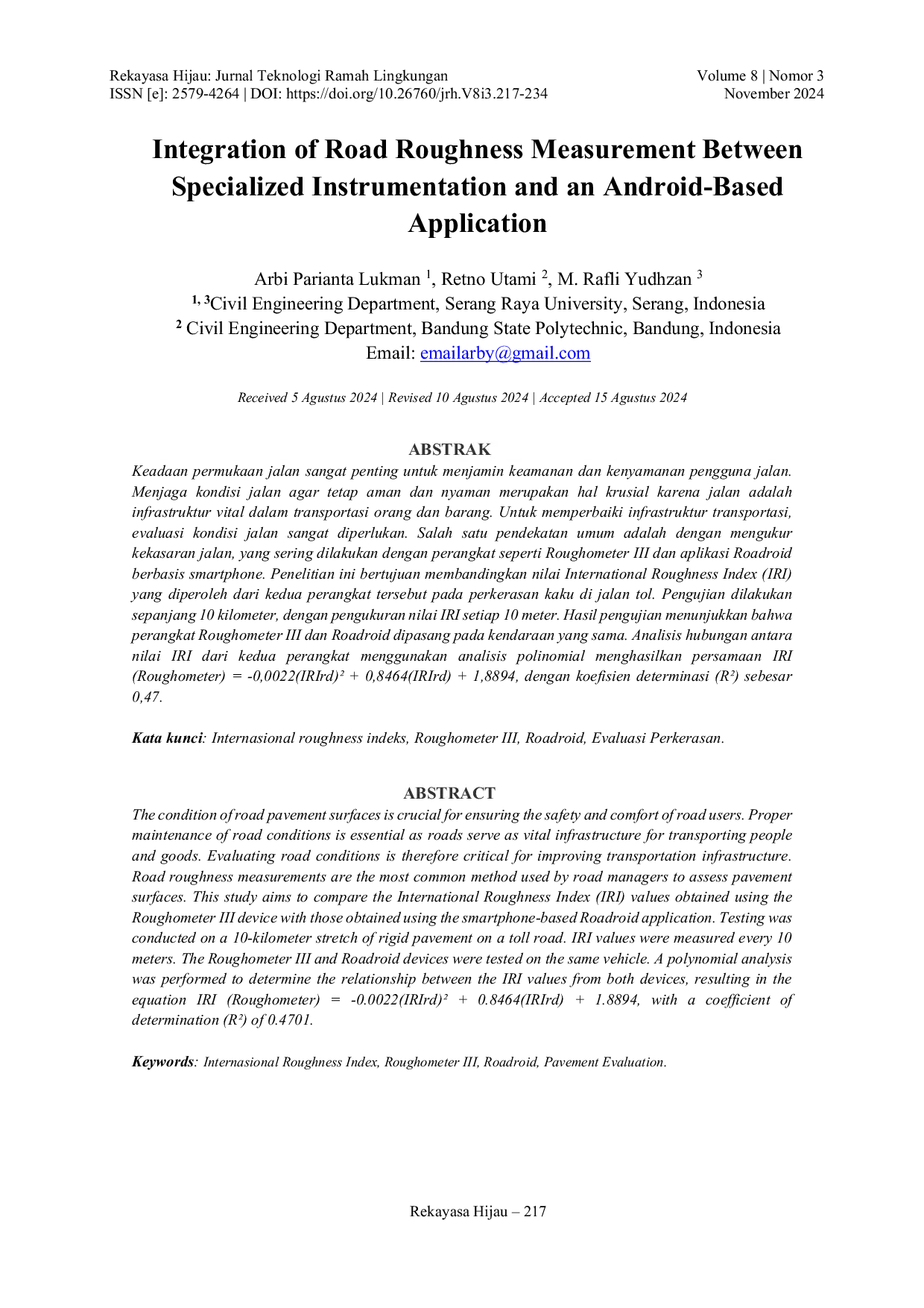 JURIS Integration of Road Roughness Measurement Between Specialized Instrumentation and an Android Based Application