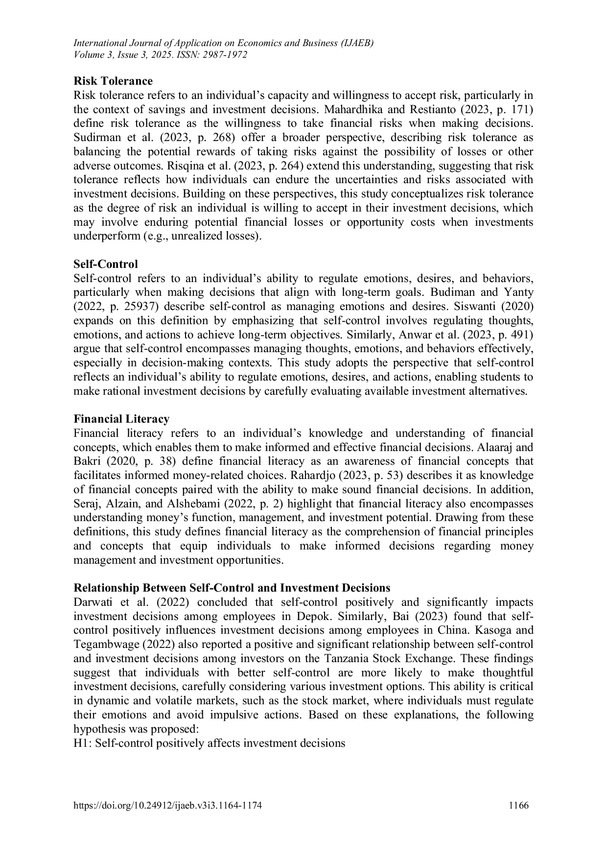 JURIS The Effect of Self Control Financial Literacy and Risk Tolerance Toward Investment Decisions Among Students