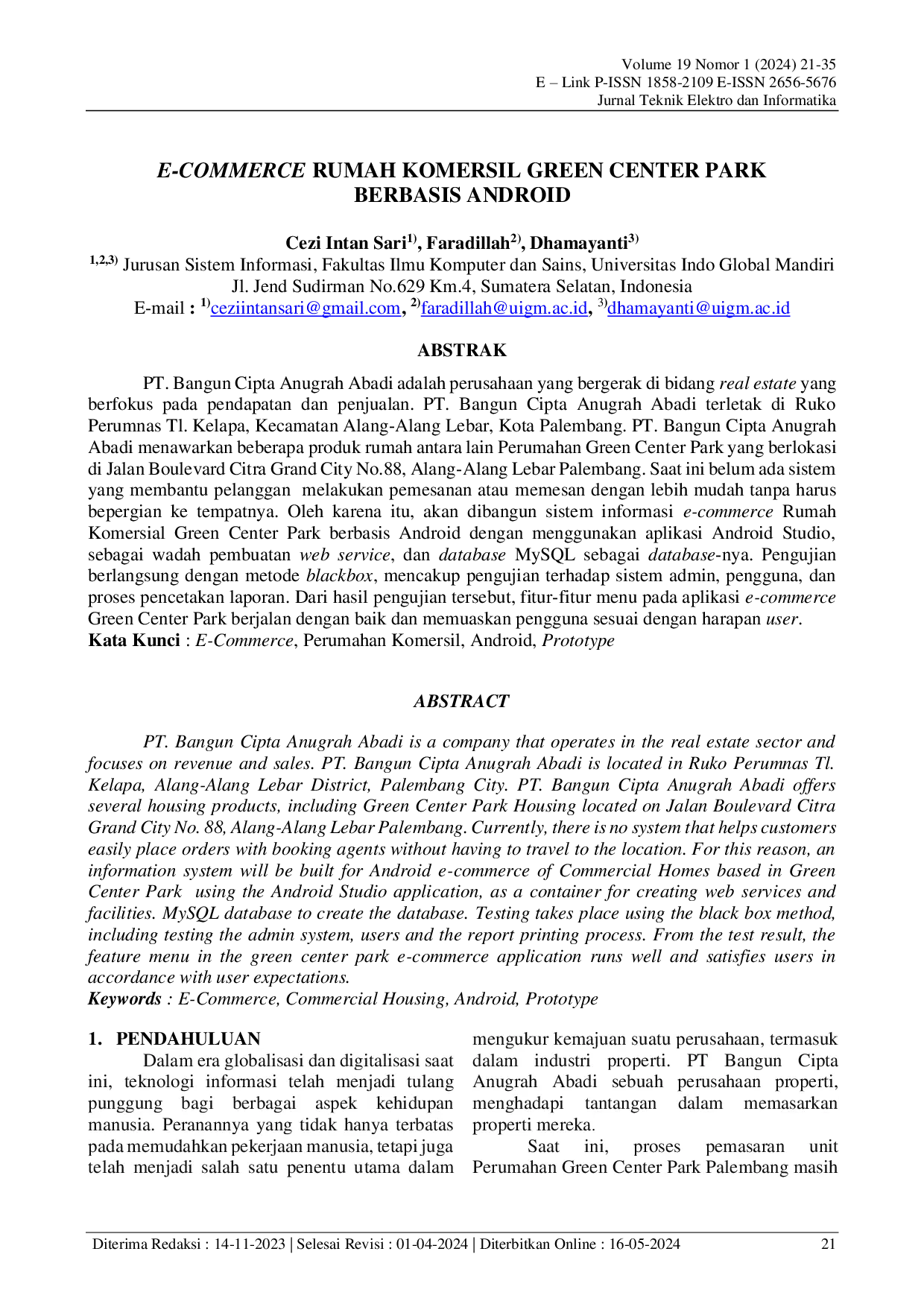 JURIS E Commerce Rumah Komersil Green Center Park Berbasis Android