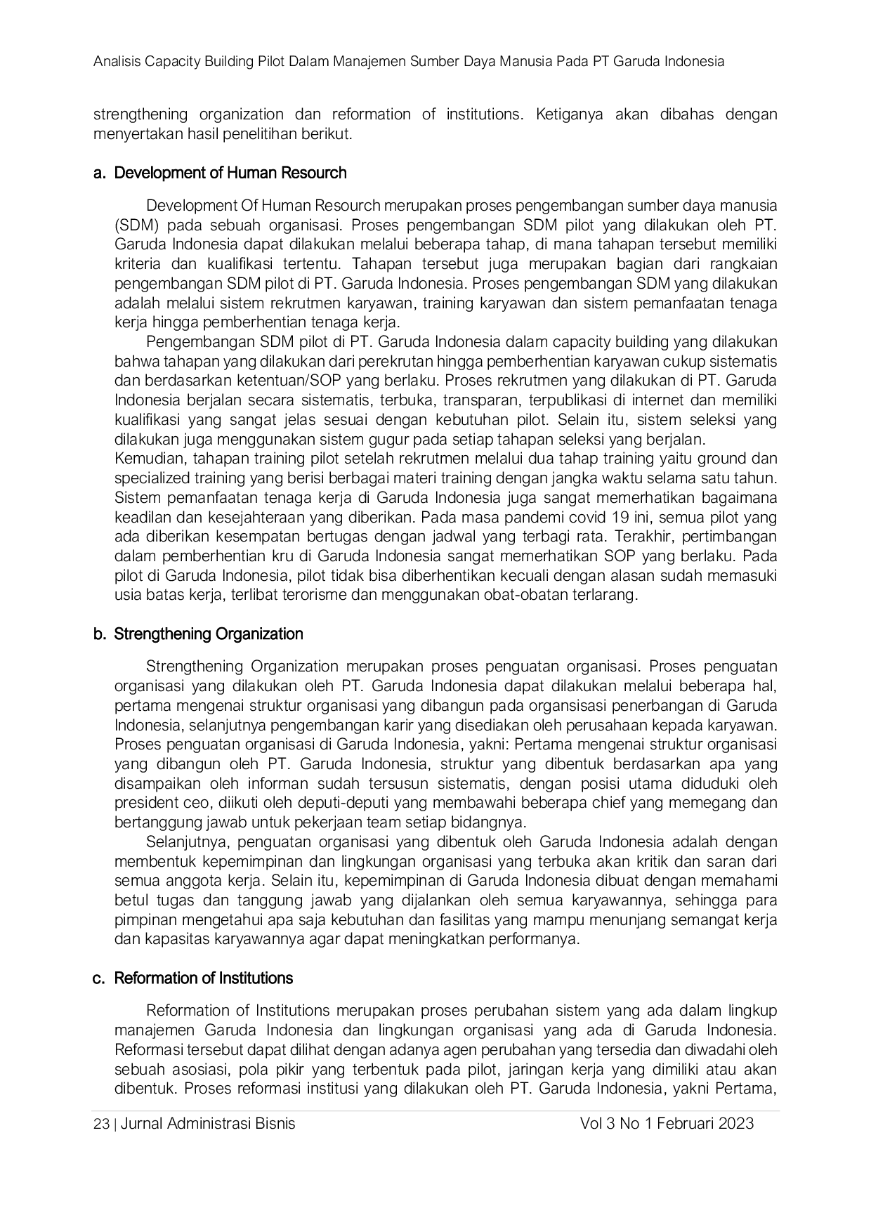 JURIS Analisis Capacity Building Pilot Dalam Manajemen Sumber Daya Manusia Pada PT Garuda Indonesia