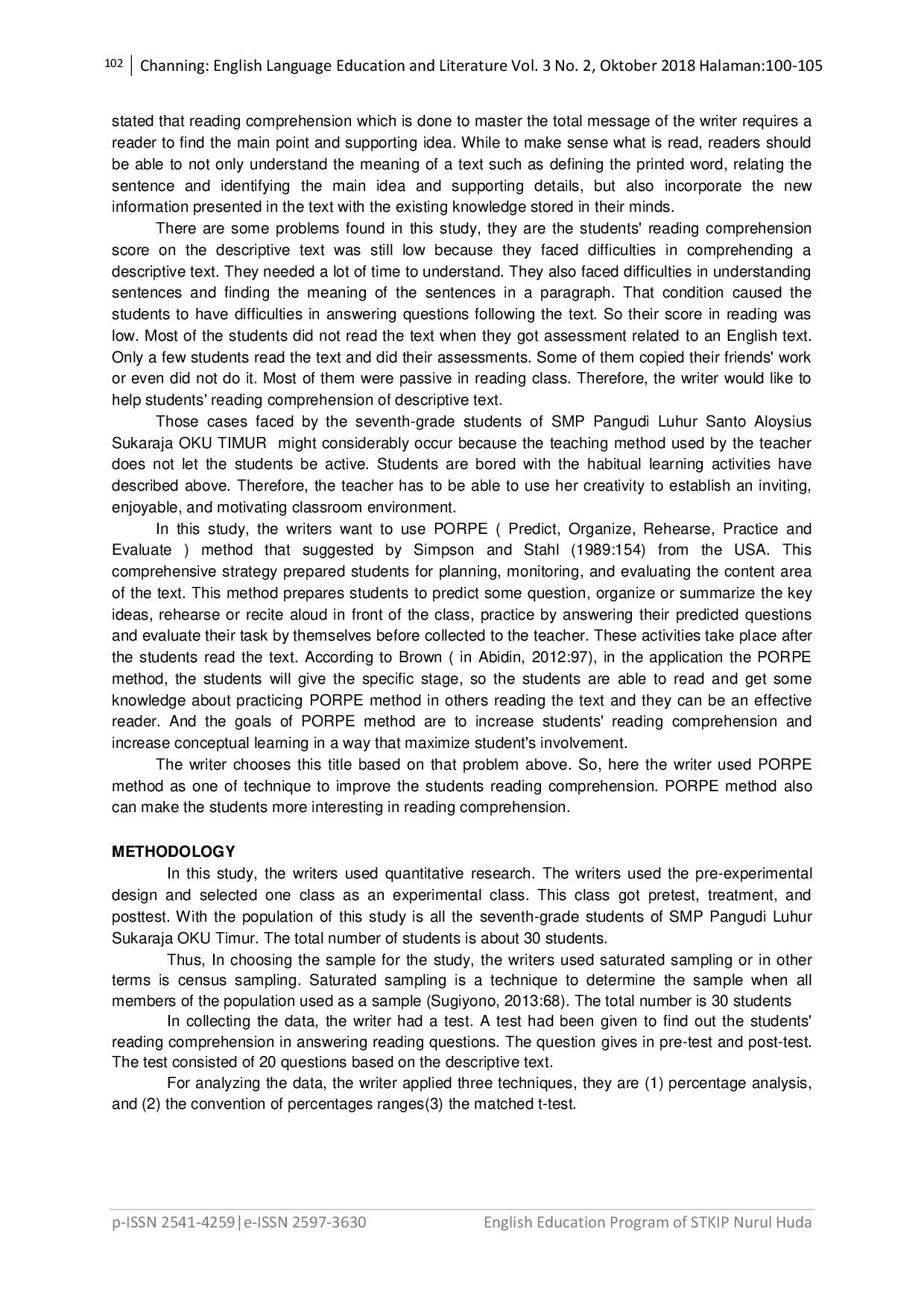 JURIS Predict Organize Rehearse Practice and Evaluate PORPE Method to Teach Students Reading Comprehension