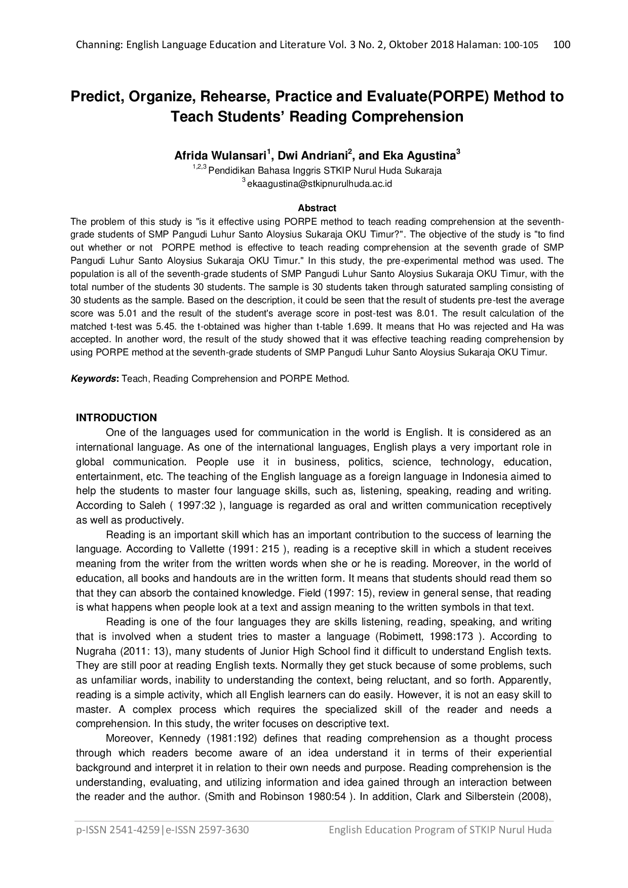 JURIS Predict Organize Rehearse Practice and Evaluate PORPE Method to Teach Students Reading Comprehension
