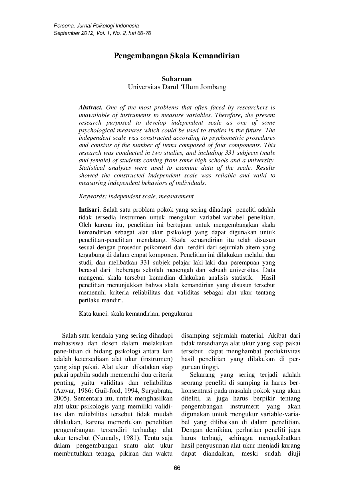 JURIS Pengembangan Skala Kemandirian