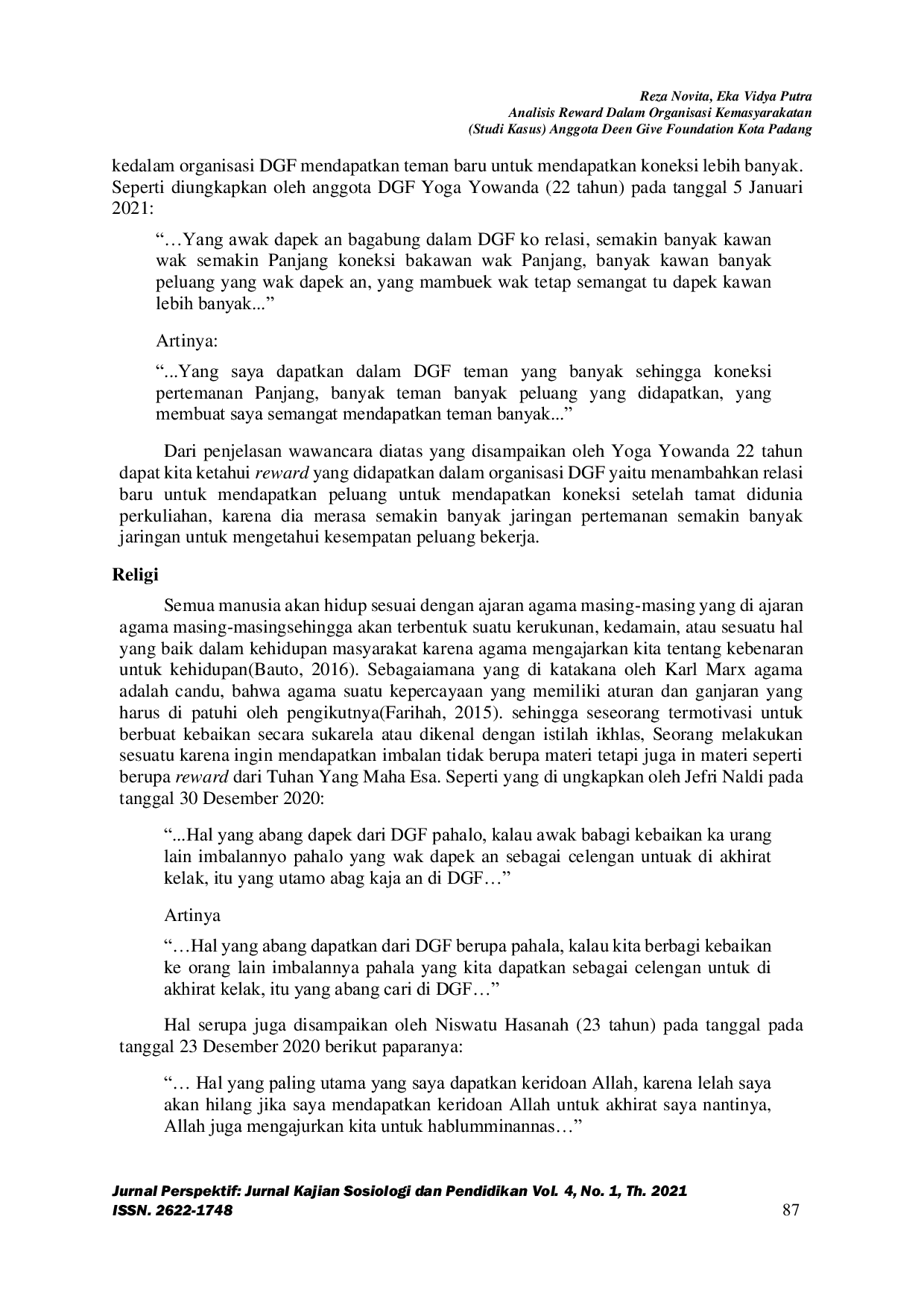 JURIS Analisis Reward Dalam Organisasi Kemasyarakatan Studi Kasus Anggota Deen Give Foundation Kota Padang