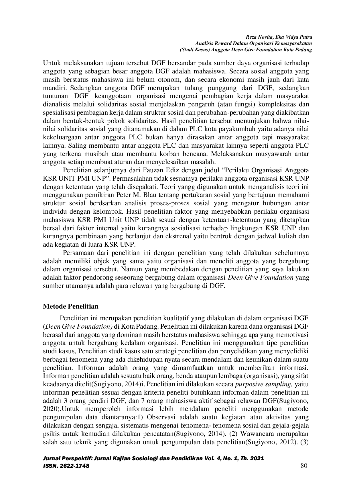 JURIS Analisis Reward Dalam Organisasi Kemasyarakatan Studi Kasus Anggota Deen Give Foundation Kota Padang