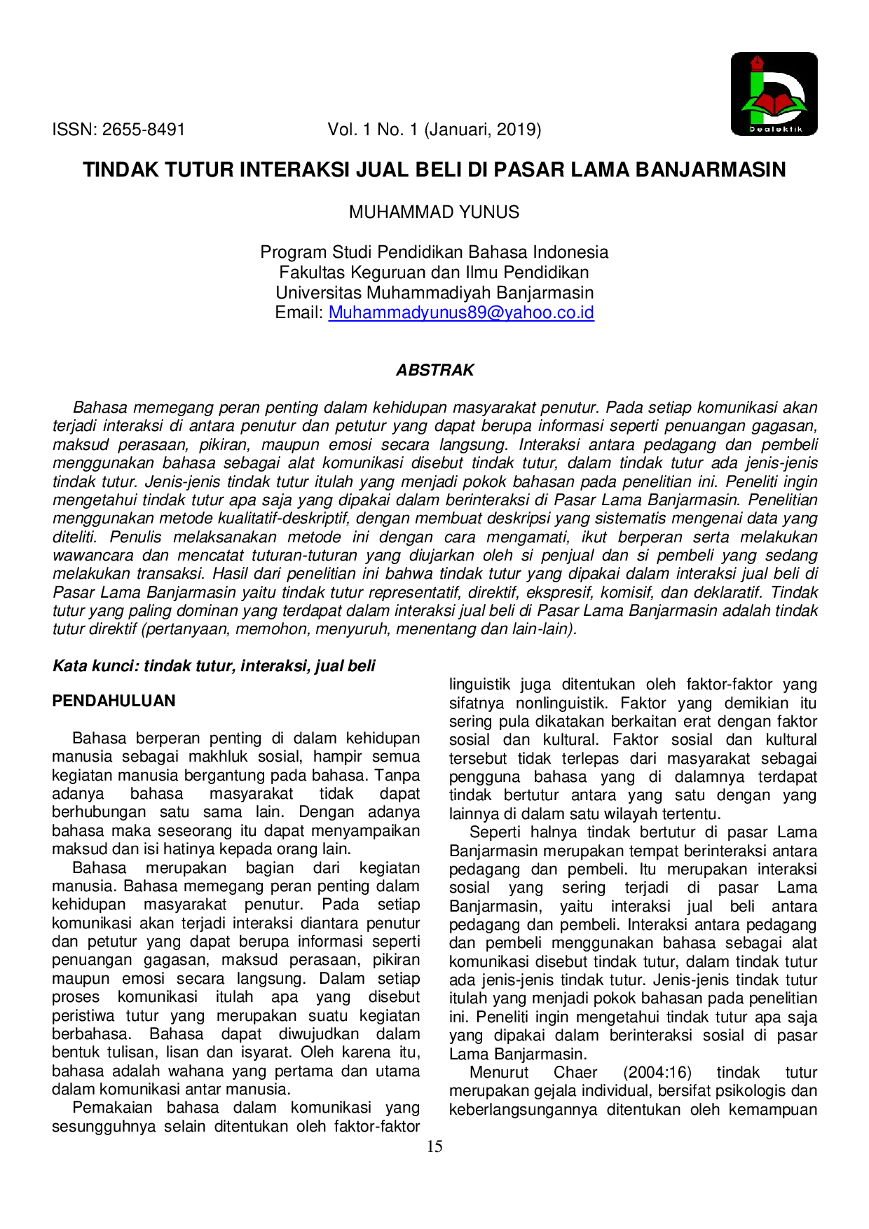 JURIS Tindak Tutur Interaksi Jual Beli Di Pasar Lama Banjarmasin