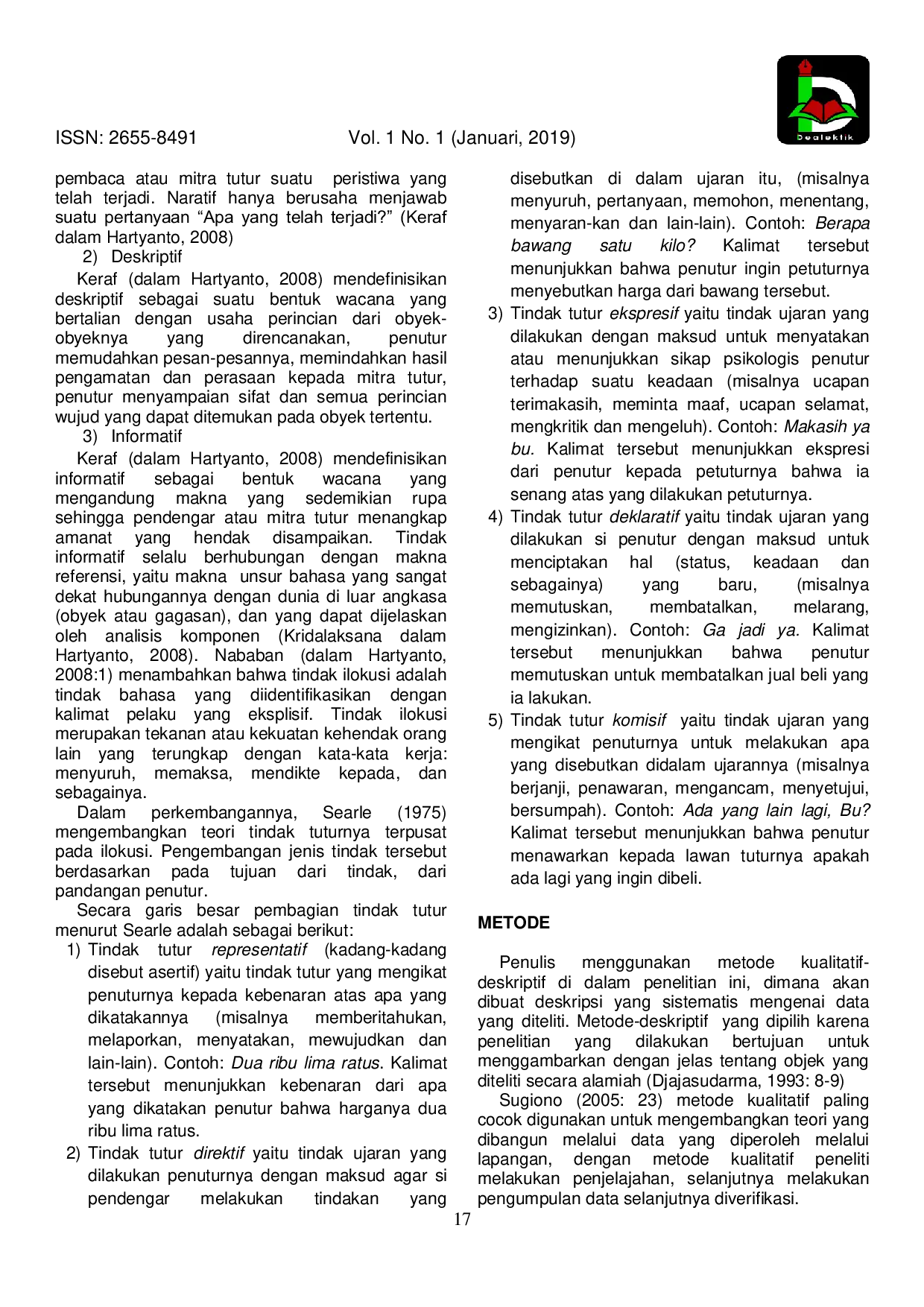 JURIS Tindak Tutur Interaksi Jual Beli Di Pasar Lama Banjarmasin