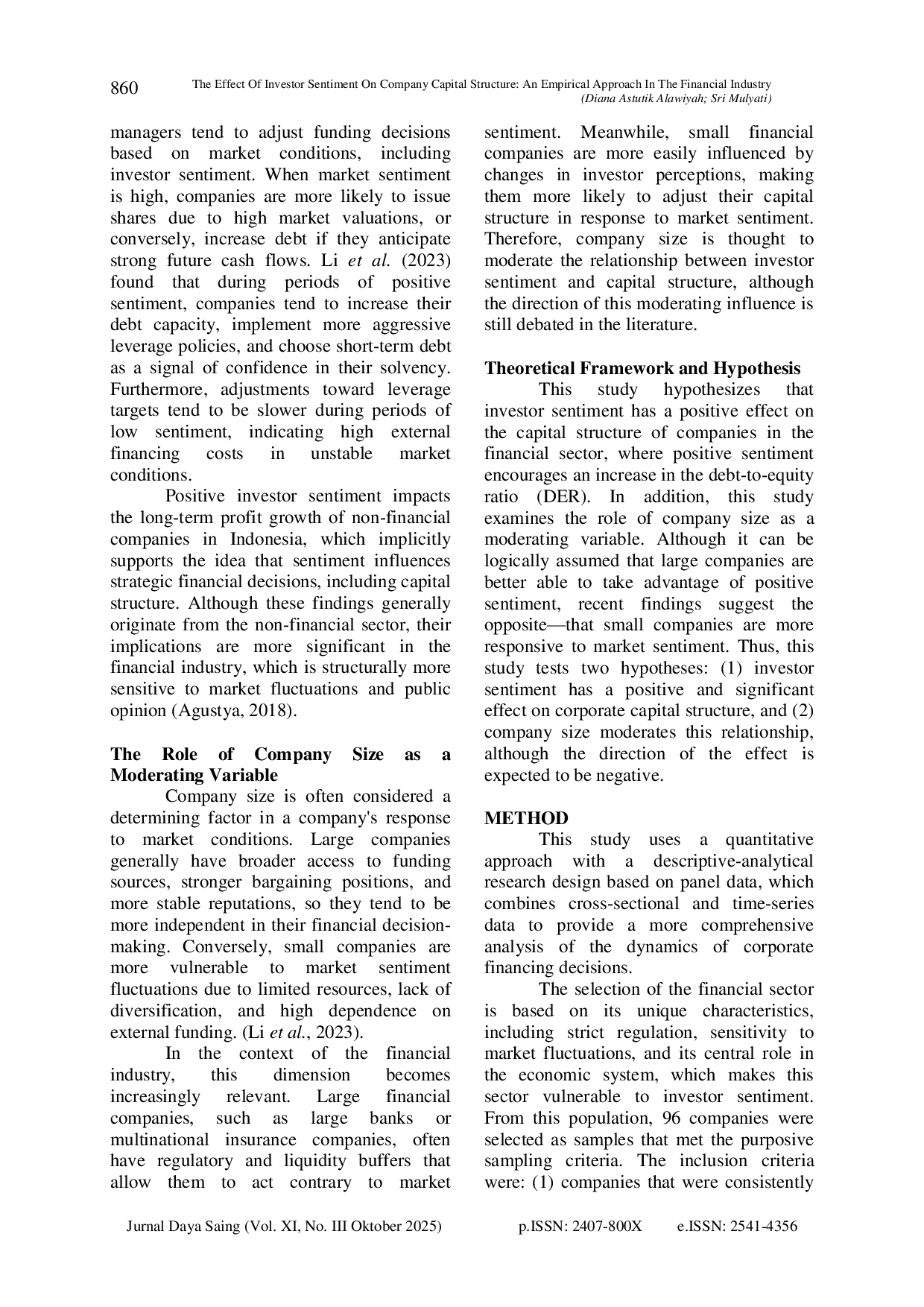 JURIS The THE EFFECT OF INVESTOR SENTIMENT ON COMPANY CAPITAL STRUCTURE AN EMPIRICAL APPROACH IN THE FINANCIAL INDUSTRY