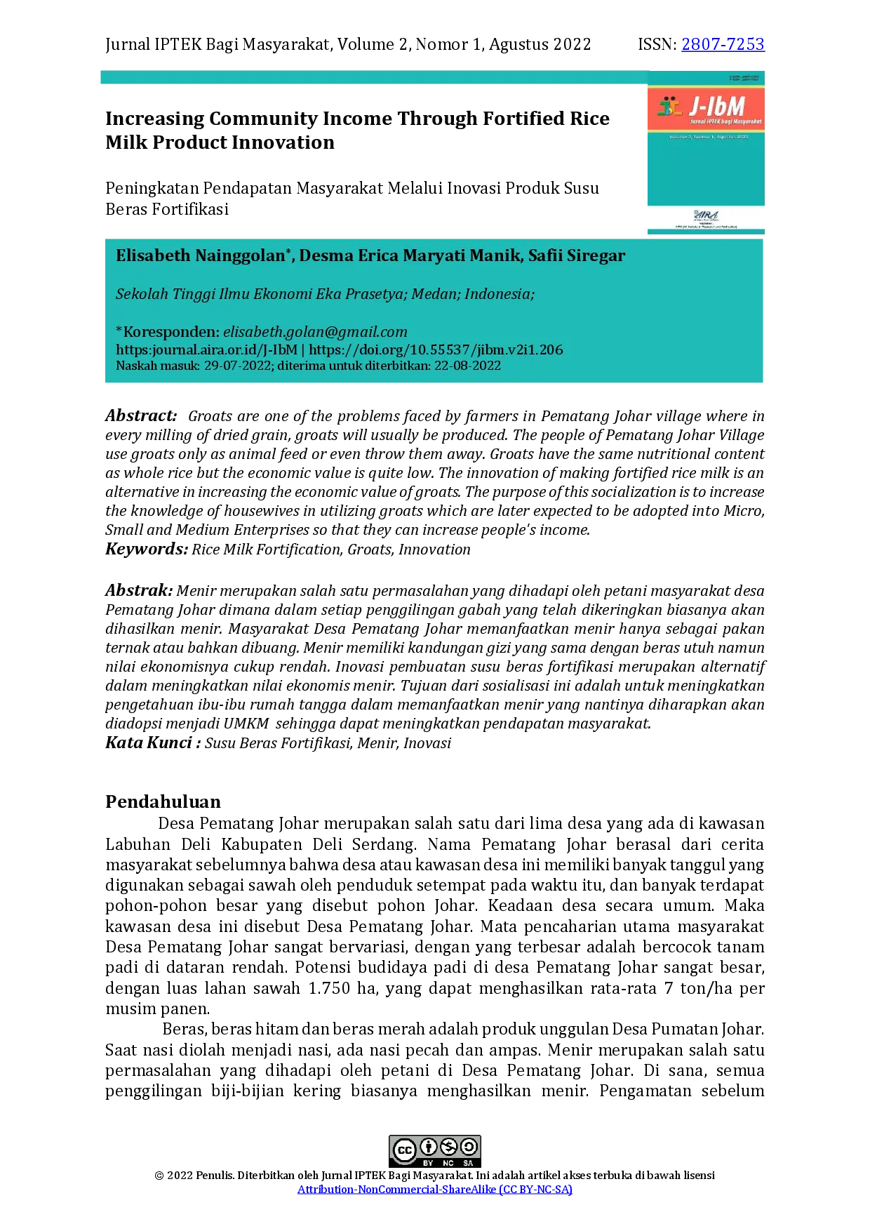 juris Increasing Community Income Through Fortified Rice Milk Product Innovation