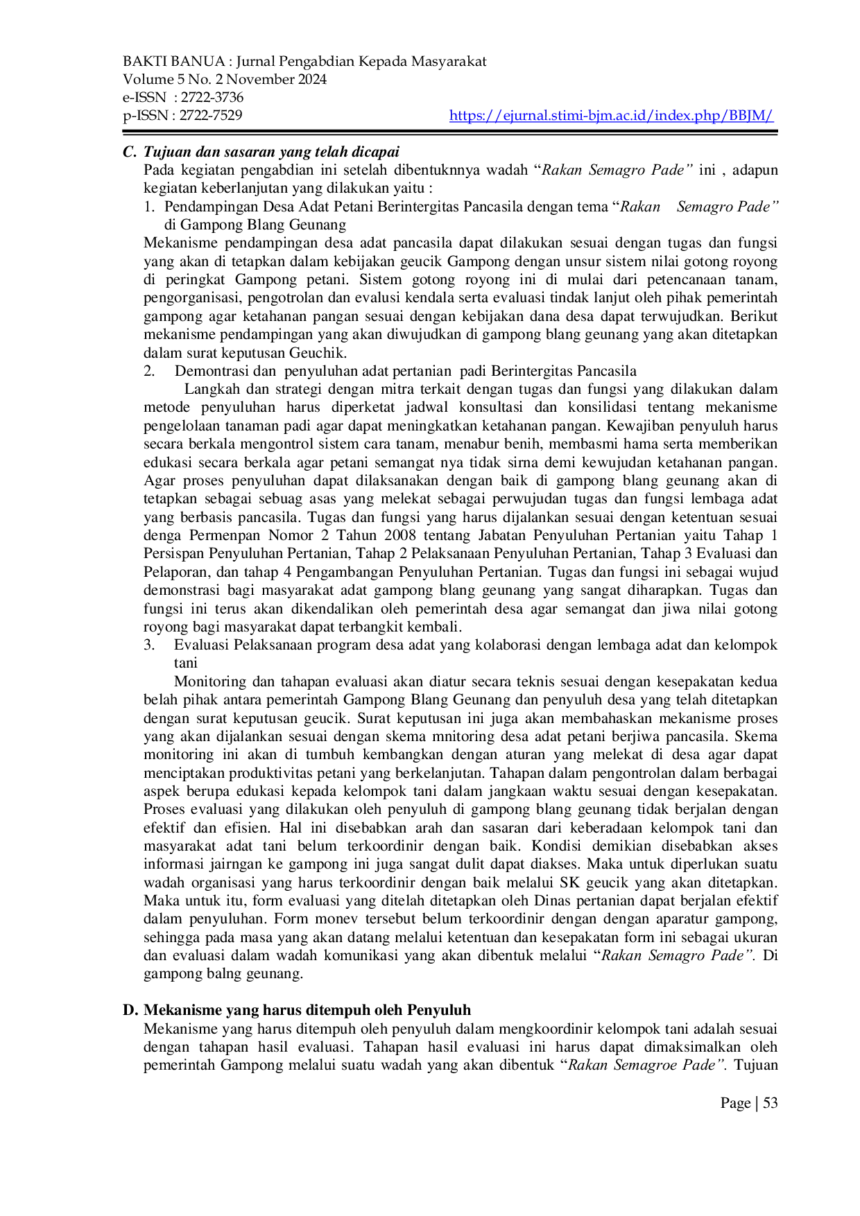 JURIS Metode SMART Pendampingan Desa Adat Petani Berbasis Pancasila Gampong Blang Geunang Kabupaten Aceh Barat