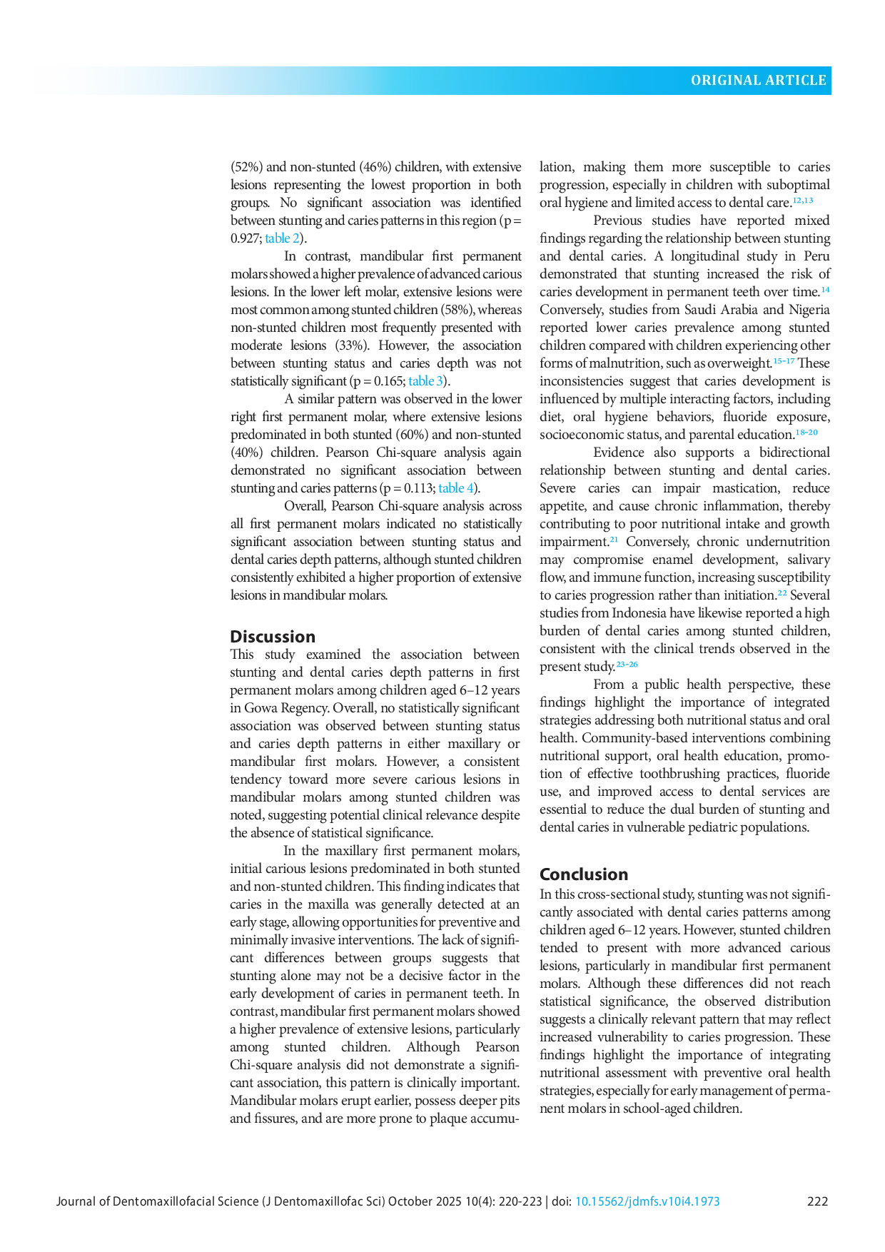 JURIS Analysis of the relationship between stunting and dental caries patterns in children aged 6 12 years