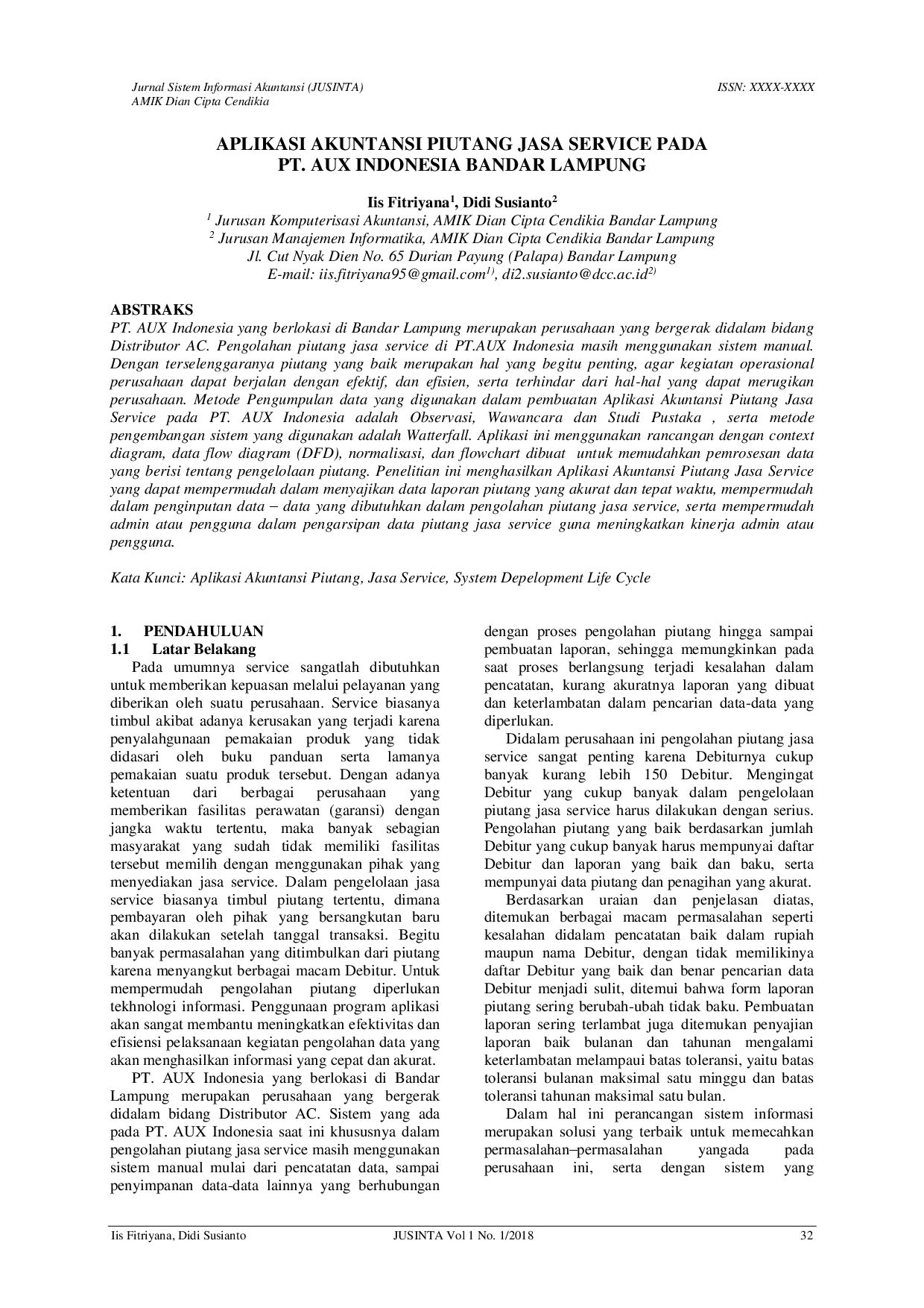 JURIS Aplikasi Akuntansi Piutang Jasa Service Pada PT AUX Indonesia Bandar Lampung