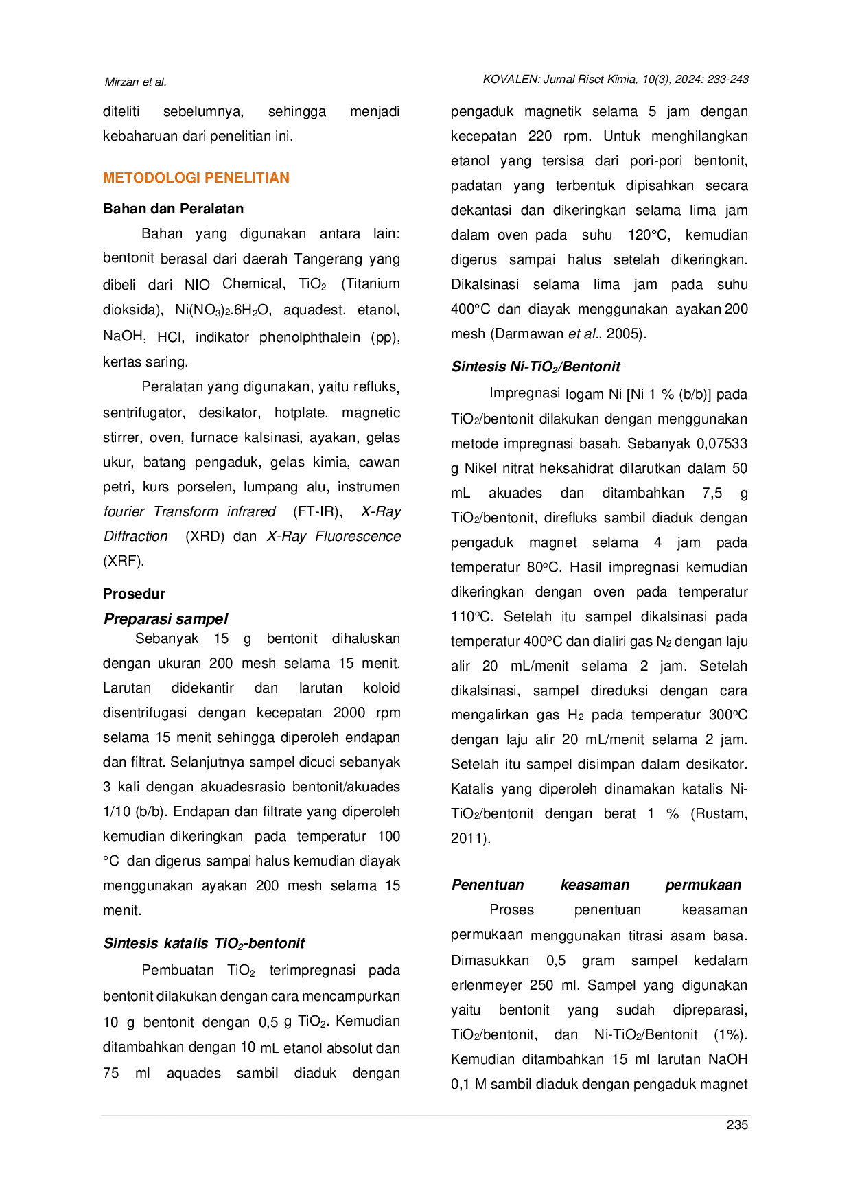 JURIS Sintesis dan Karakterisasi Katalis Bentonit Termodifikasi TiO2 dan Terinpregnasi Logam Ni