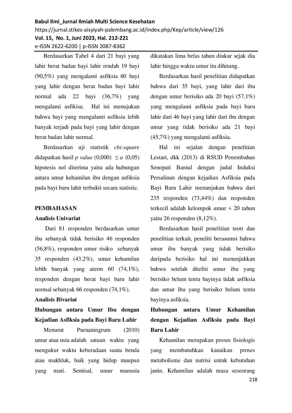 JURIS Faktor Faktor Yang Berhubungan Dengan Kejadian Asfiksia Pada Bayi Baru Lahir