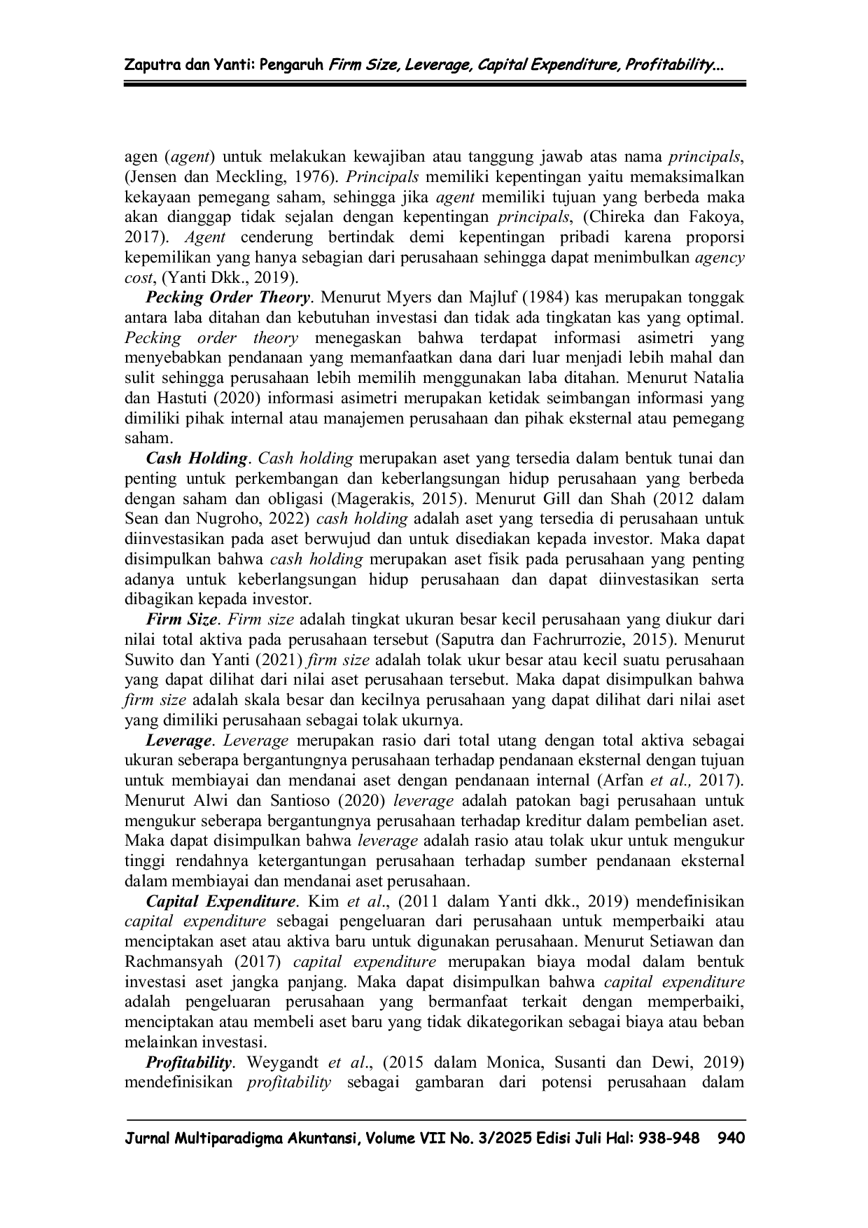 JURIS Pengaruh Firm Size Leverage Capital Expenditure Profitability Dan Liquidity Terhadap Cash Holding