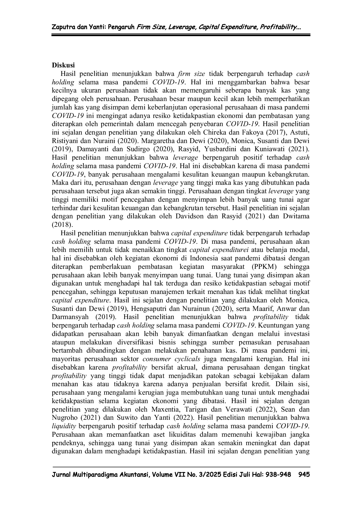 JURIS Pengaruh Firm Size Leverage Capital Expenditure Profitability Dan Liquidity Terhadap Cash Holding