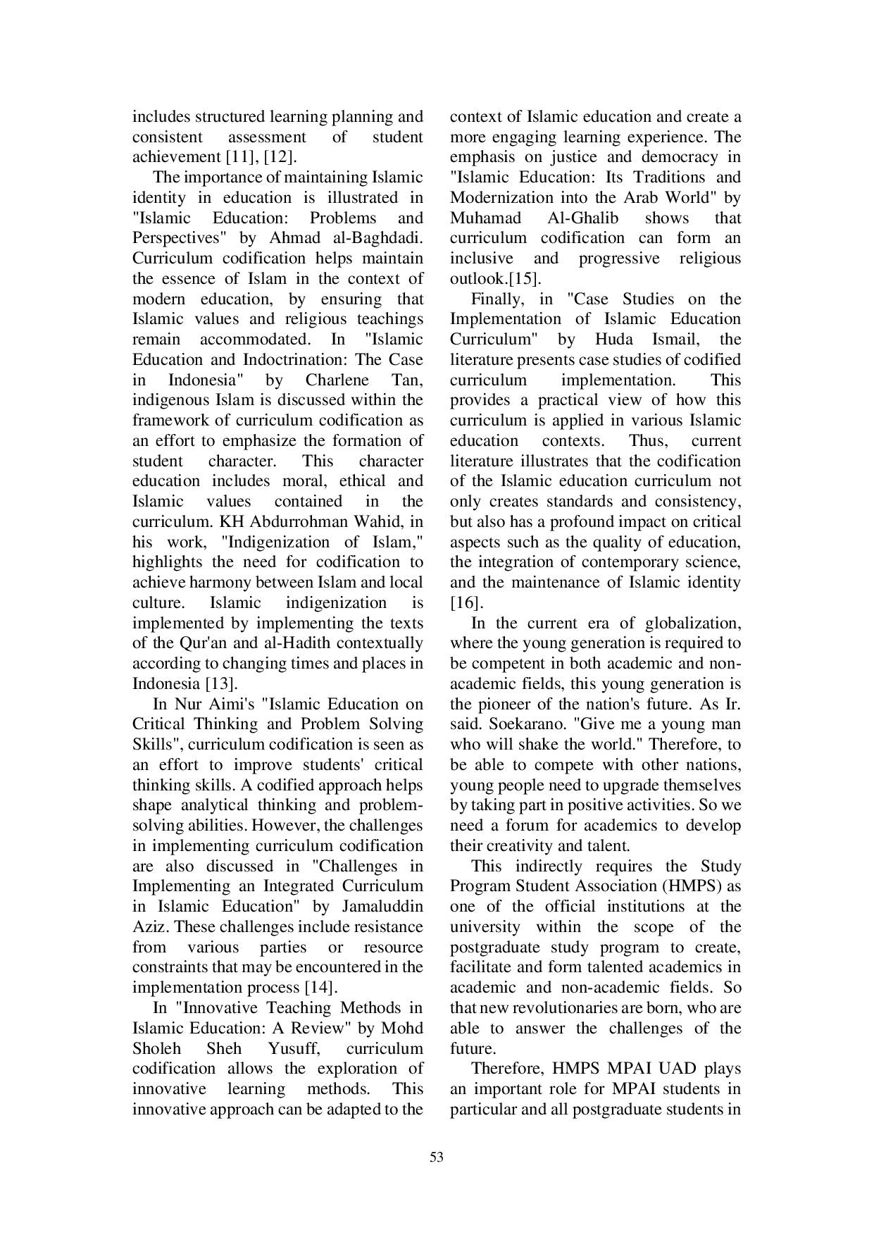 JURIS The Effect Of Codification Of Islamic Education Curriculum On The Progress Of HMPS MPAI FAI UAD In The Perspective Of Al Farabi Ibn Khaldun Alghazali