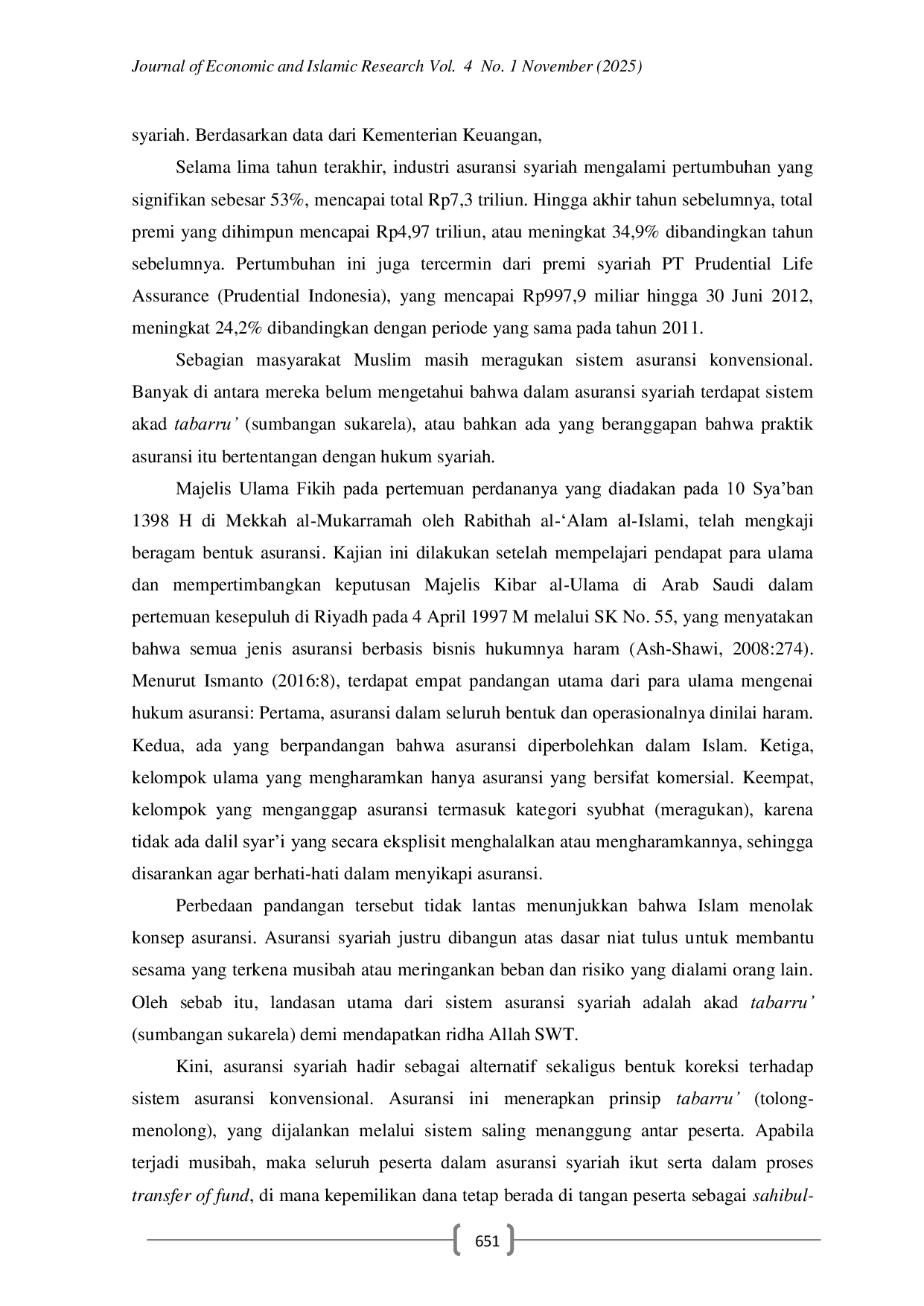 JURIS Prinsip Ekonomi Syariah Sebuah Realitas Akad Tabarru pada Polis Asuransi Klaim Nasabah