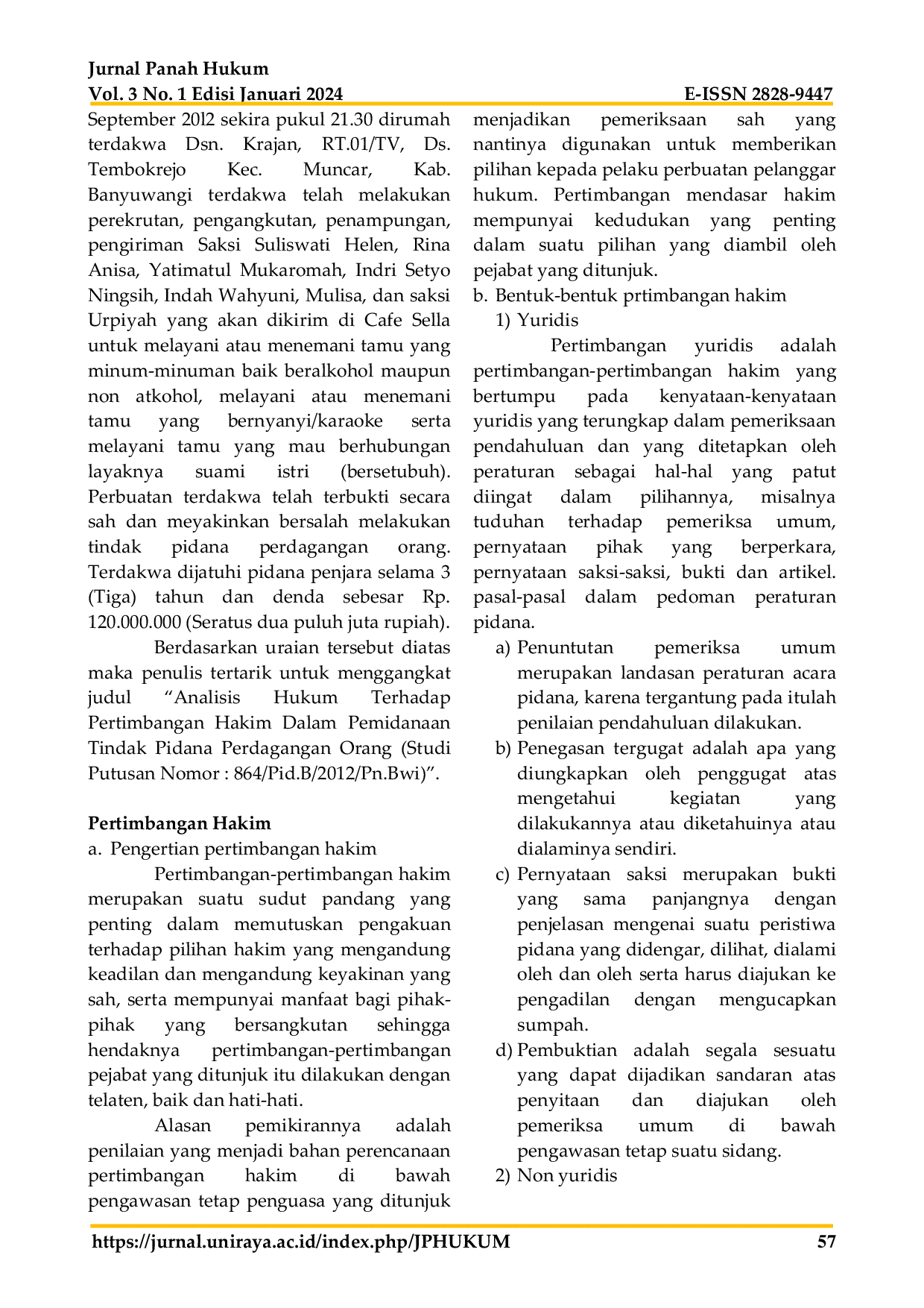 JURIS Analisis Hukum Terhadap Pertimbangan Hakim Dalam Pemidanaan Tindak Pidana Trafficking