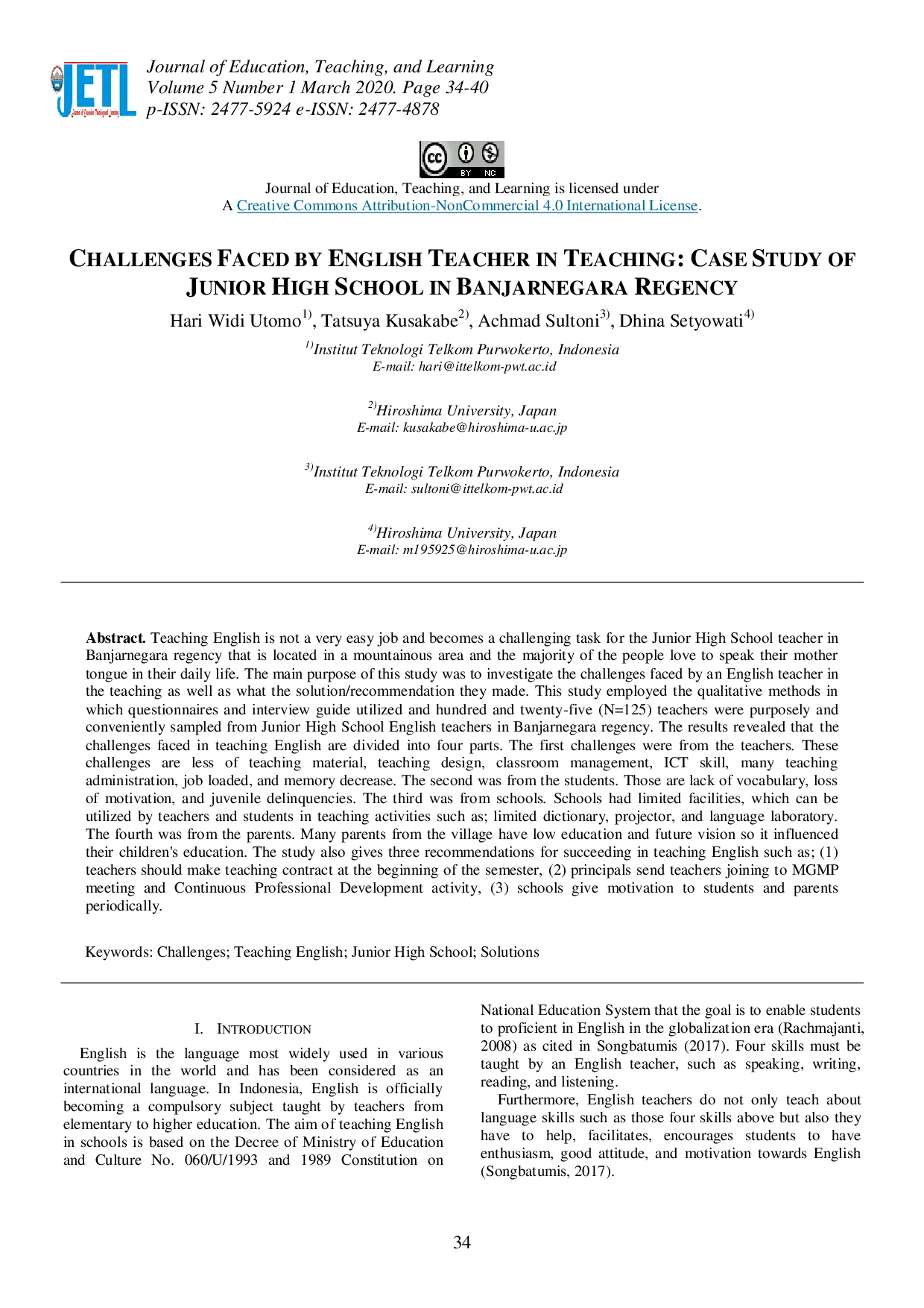 juris Challenges Faced by English Teacher in Teaching Case Study of Junior High School in Banjarnegara Regency