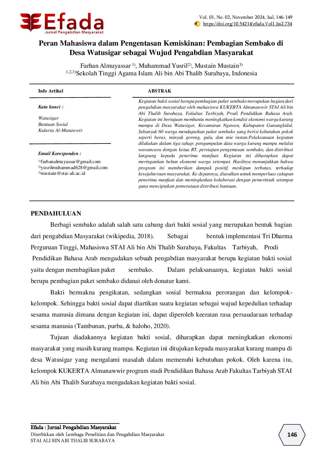 JURIS Peran Mahasiswa dalam Pengentasan Kemiskinan Pembagian Sembako di Desa Watusigar sebagai Wujud Pengabdian Masyarakat