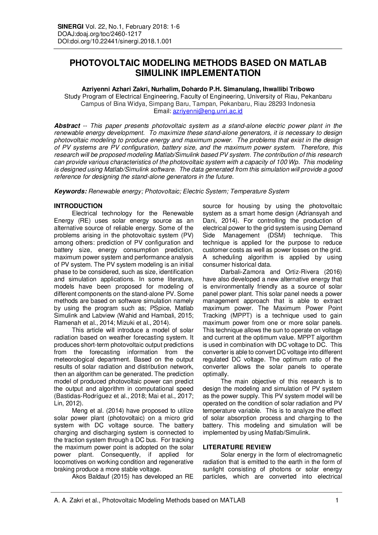 juris Metode Pemodelan Fotovoltaik Berbasis Implementasi MATLAB Simulink
