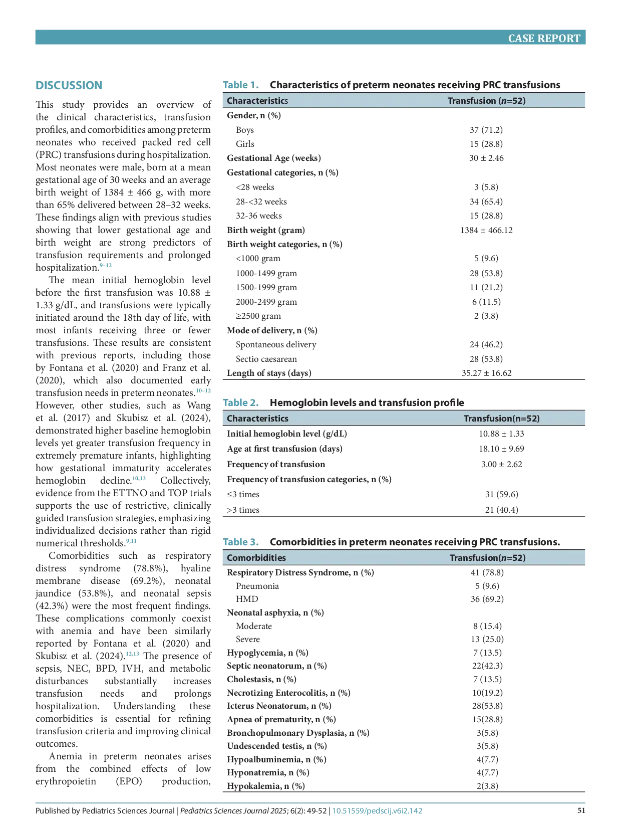 JURIS Packed red cell transfusions in preterm neonates a retrospective study