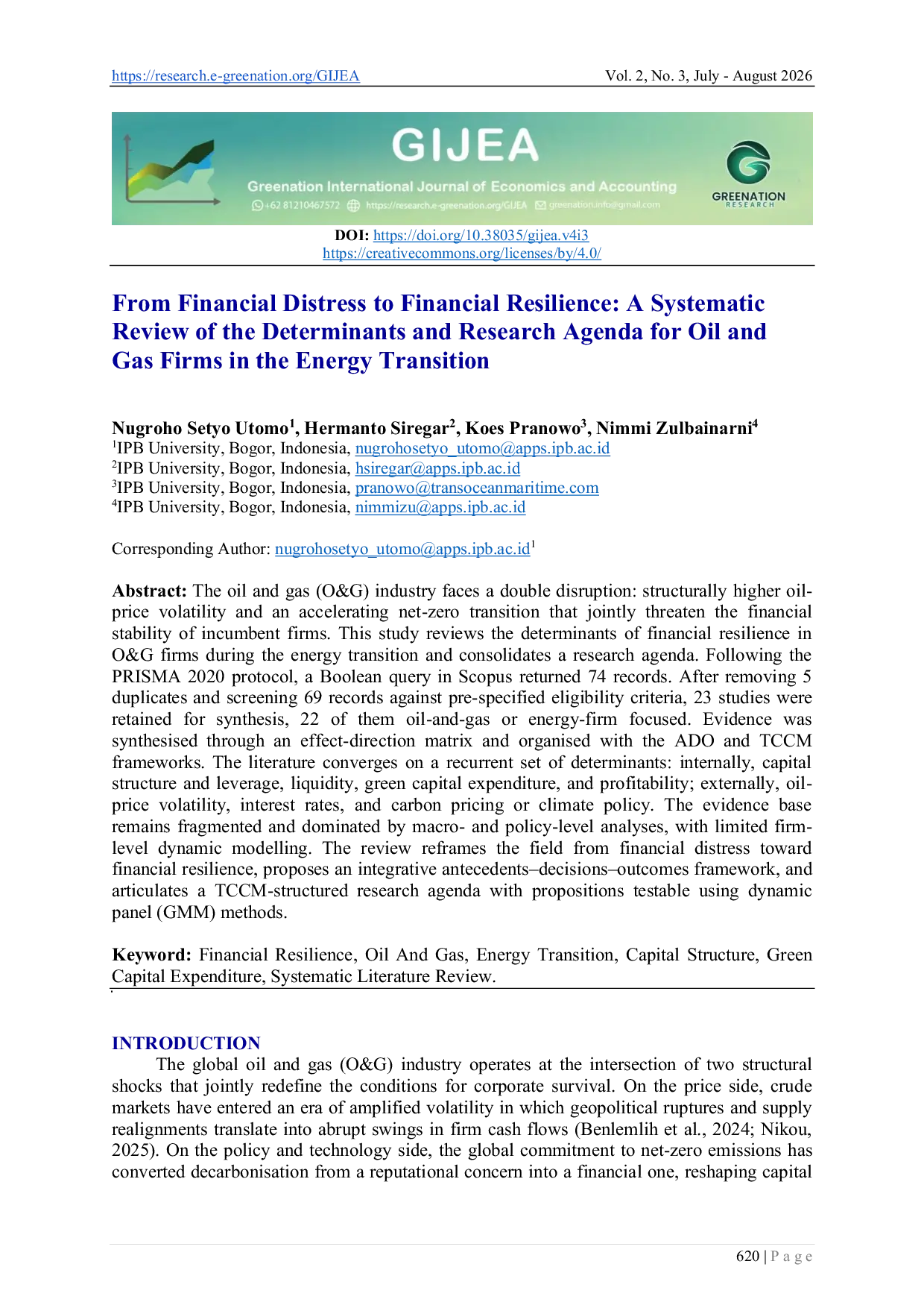 JURIS From Financial Distress to Financial Resilience A Systematic Review of the Determinants and Research Agenda for Oil and Gas Firms in the Energy Transition