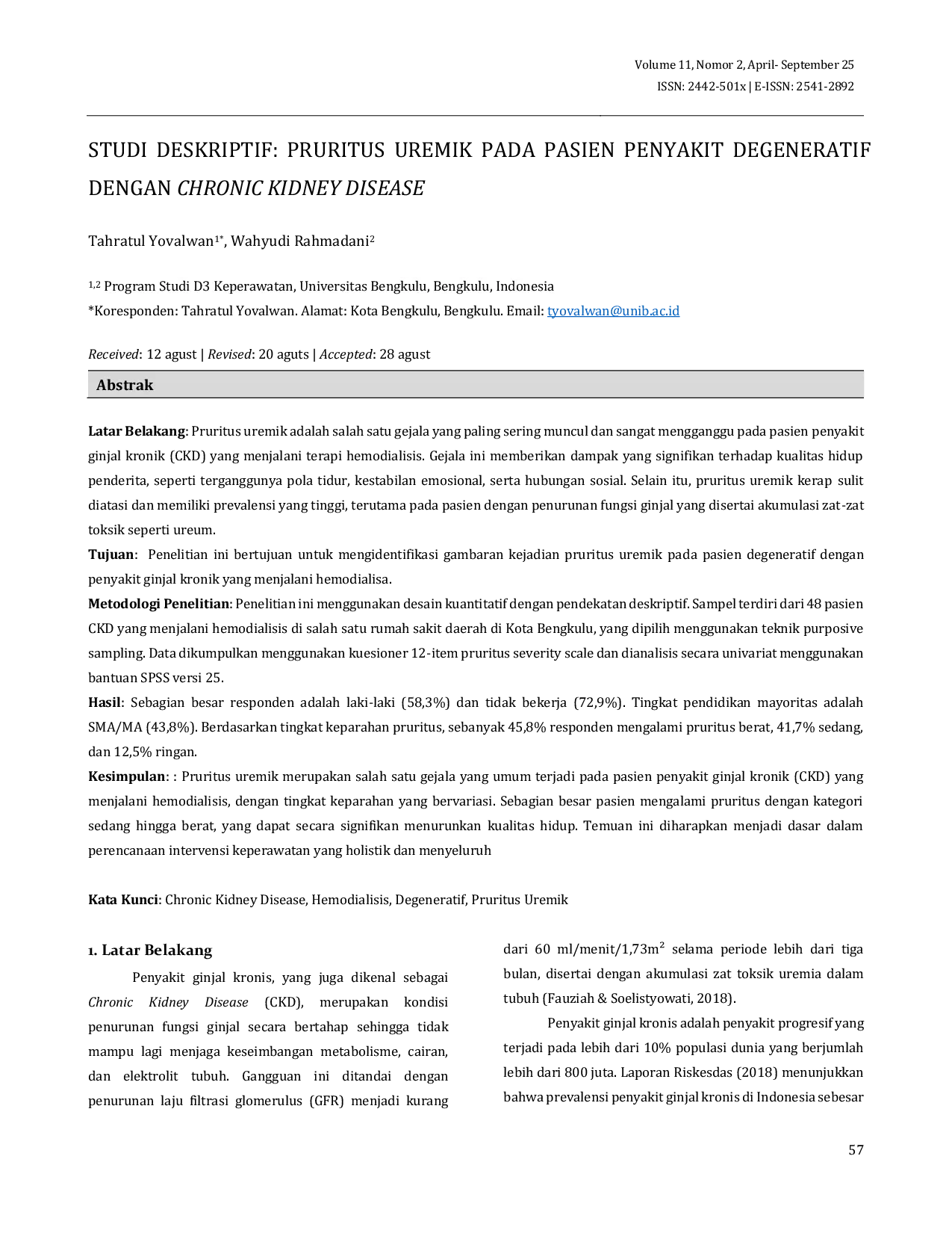 JURIS Pruritus Uremik pada Pasien Penyakit Degeneratif dengan Chronic Kidney Disease