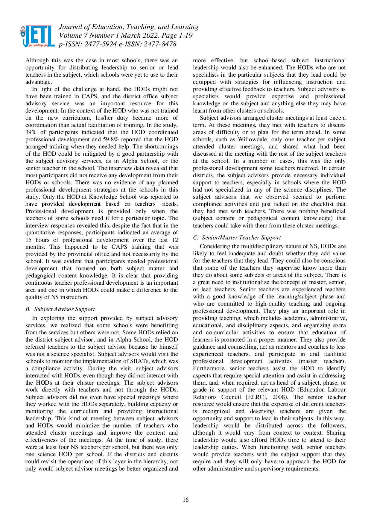 juris Natural Sciences Teachers Views on the Quality of Instructional Leadership in Gauteng Schools