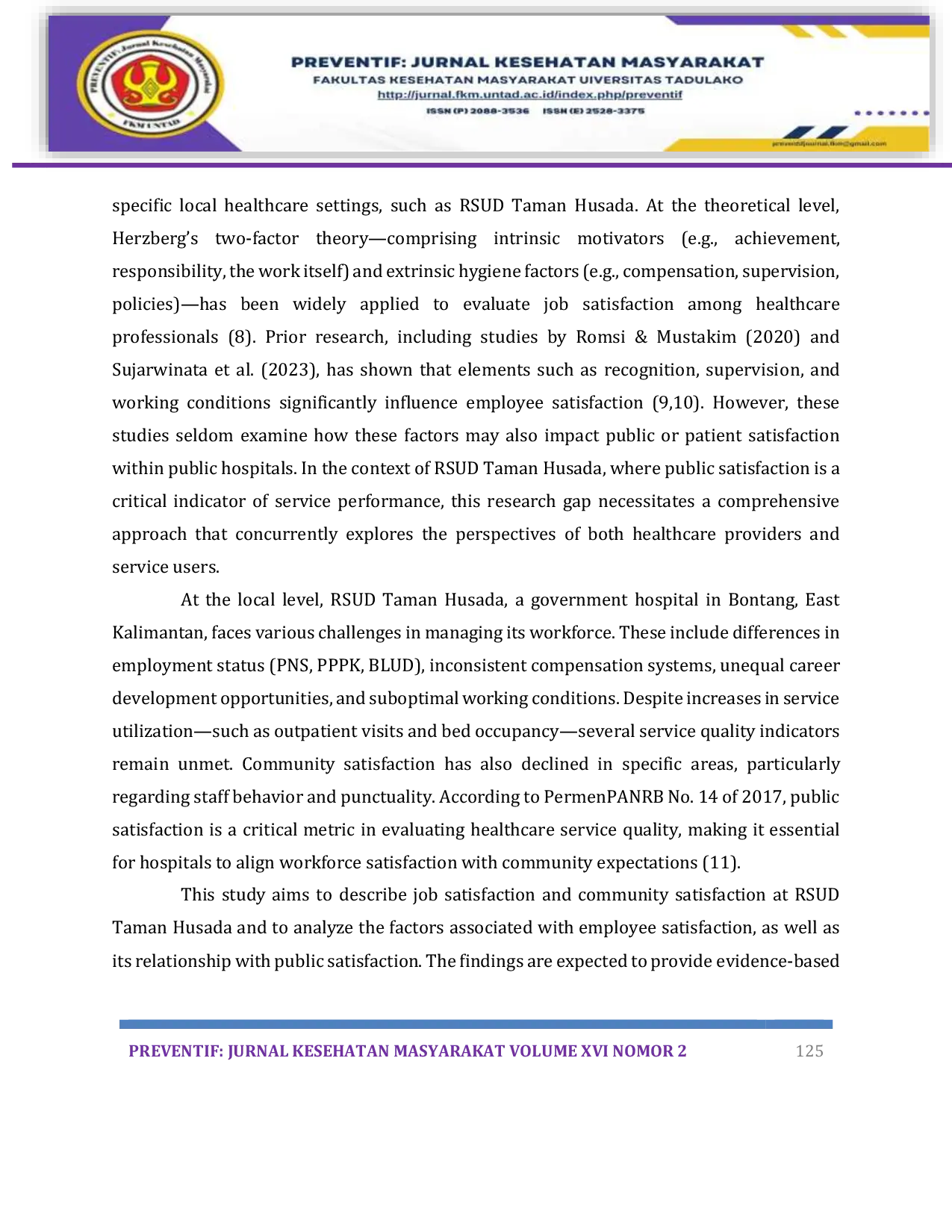 JURIS TRP The Magister student Analysis of Factors Related to Job Satisfaction and Its Relationship with Community Satisfaction