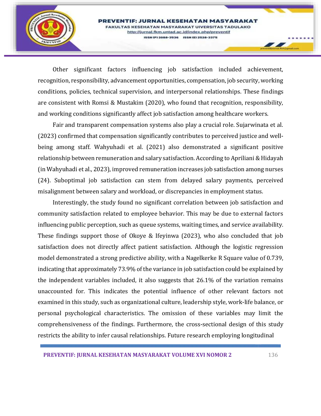 JURIS TRP The Magister student Analysis of Factors Related to Job Satisfaction and Its Relationship with Community Satisfaction