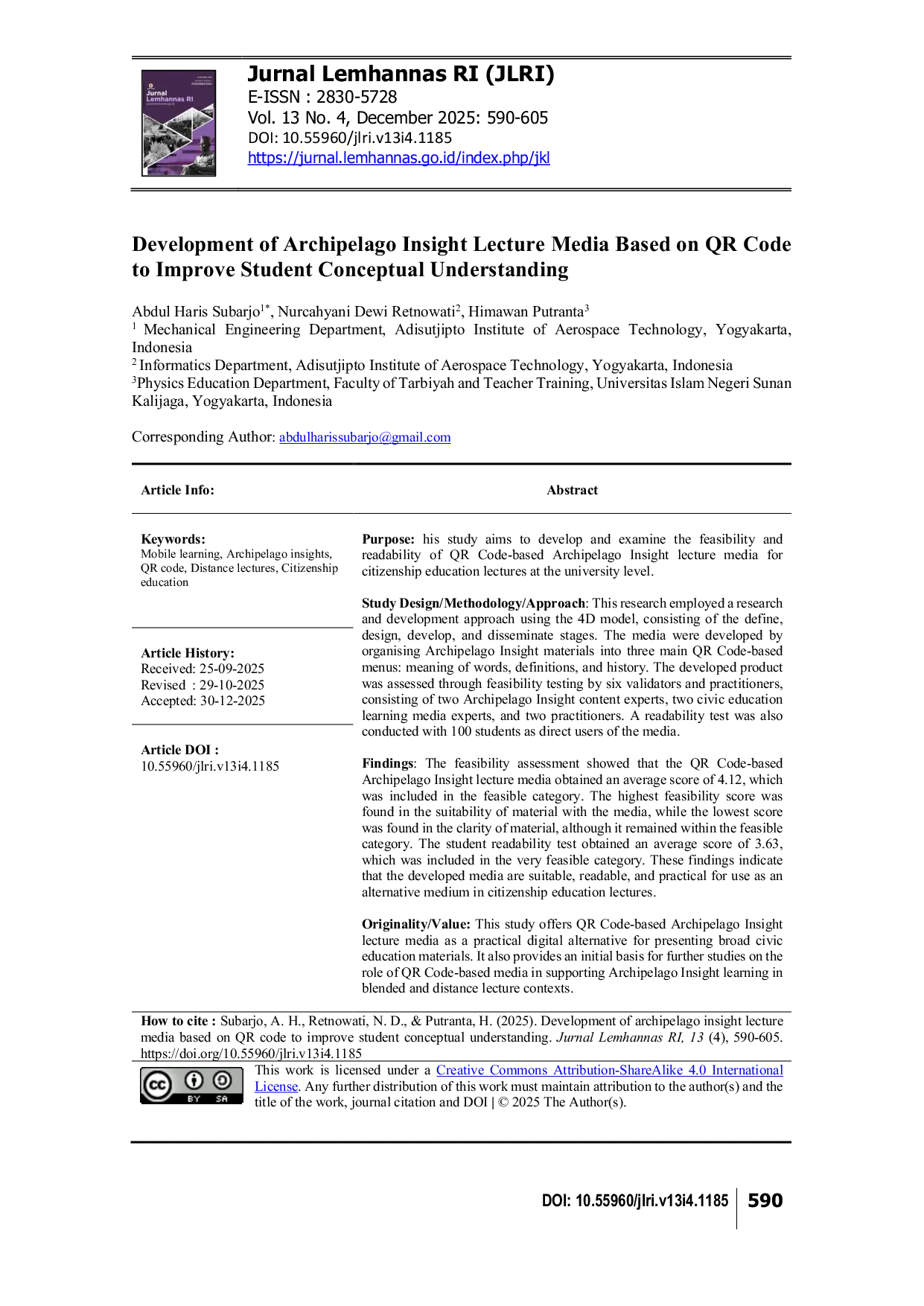 JURIS Development of QR Code Based Archipelago Insight Media to Improve Students Conceptual Understanding