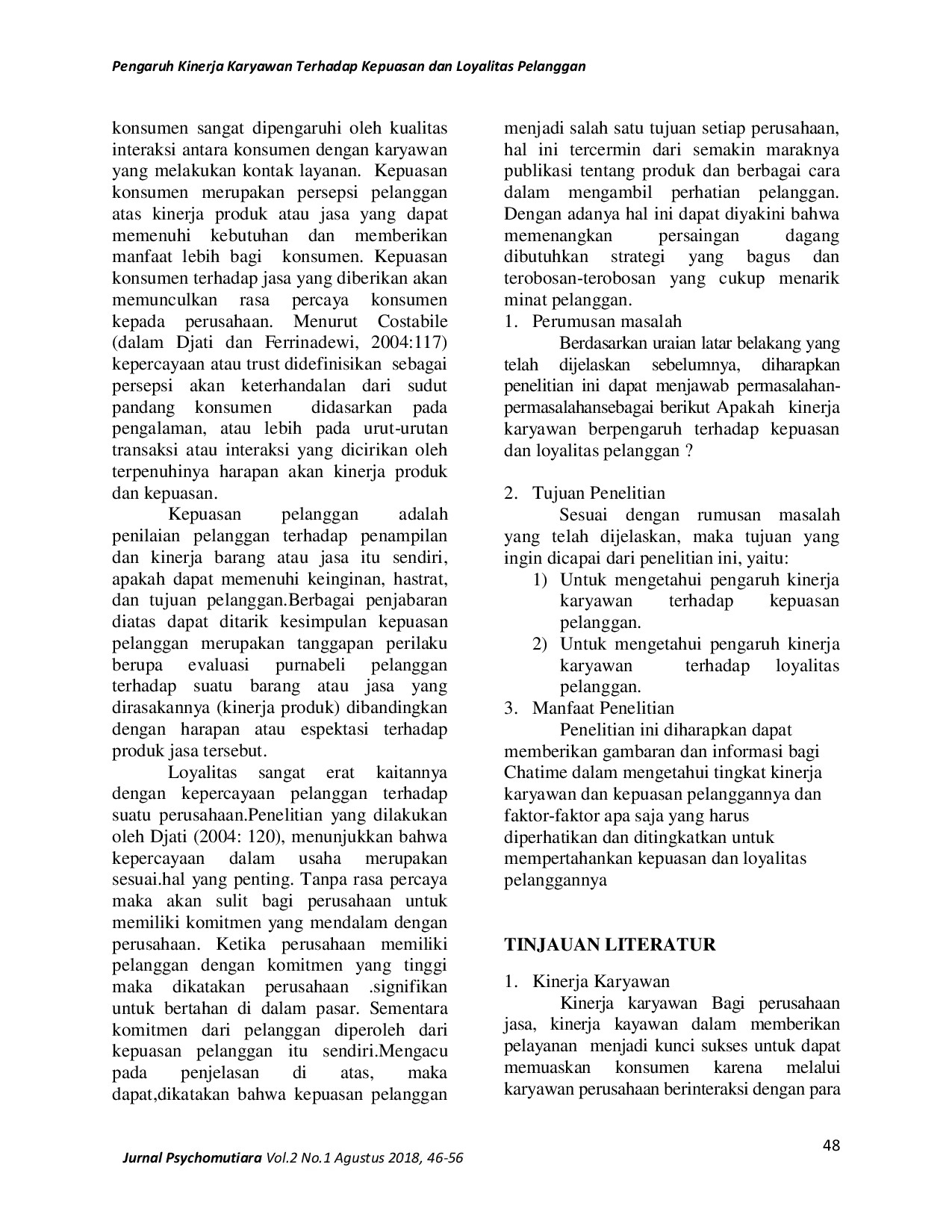 JURIS Pengaruh Kinerja Karyawan Terhadap Kepuasan Dan Loyalitas Pelanggan