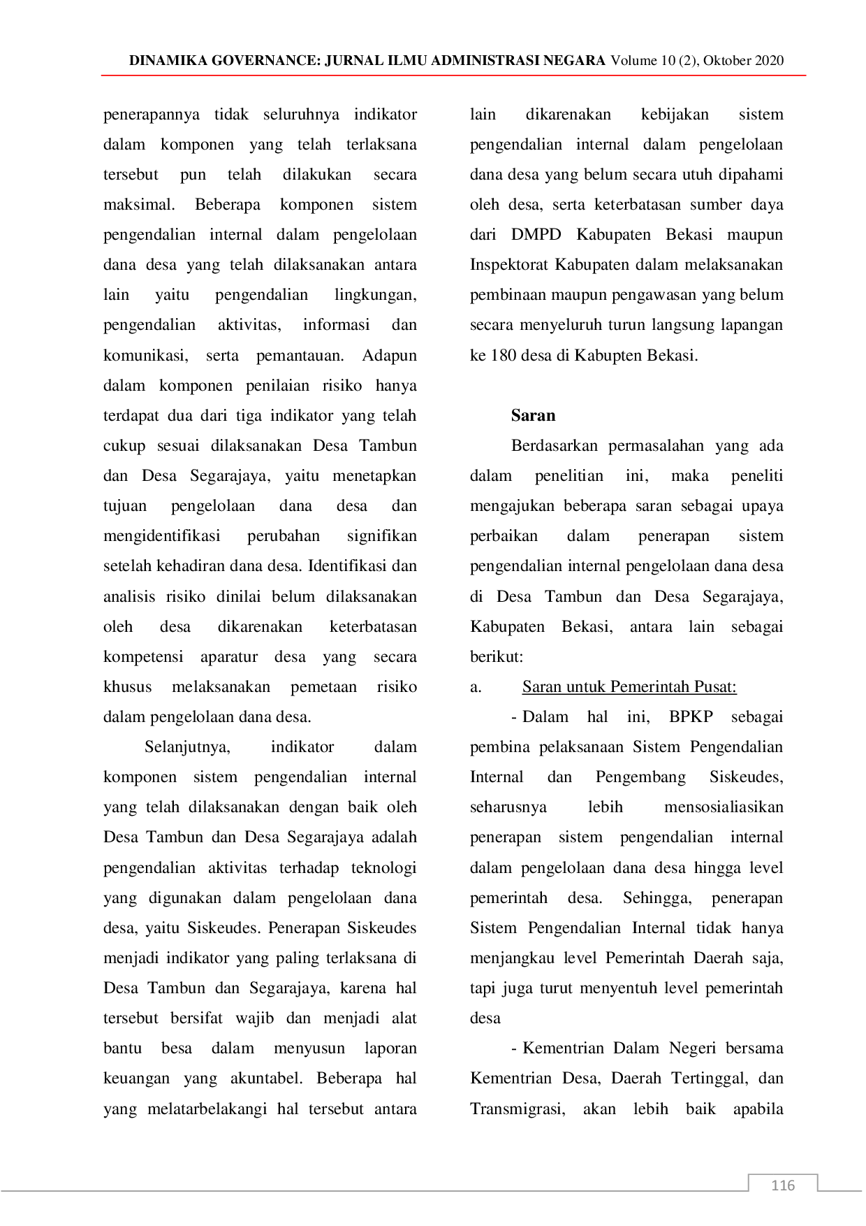 juris Penerapan Sistem Pengendalian Internal Pengelolaan Dana Desa Tahun 2018 Desa Tambun Dan Desa Segarajaya