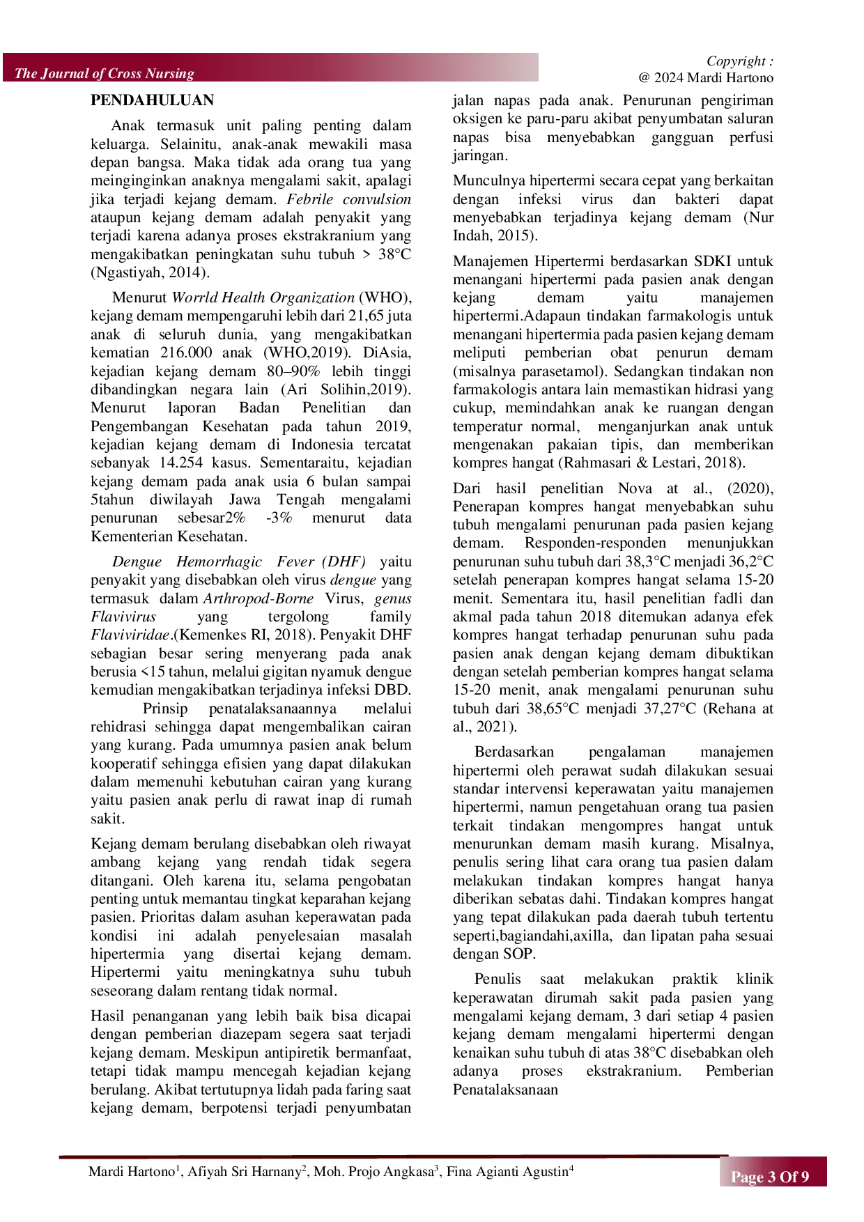 JURIS Studi Kasus Implementasi Manajemen Hipertermia Pada Anak Dengan Kejang Demam Komplek