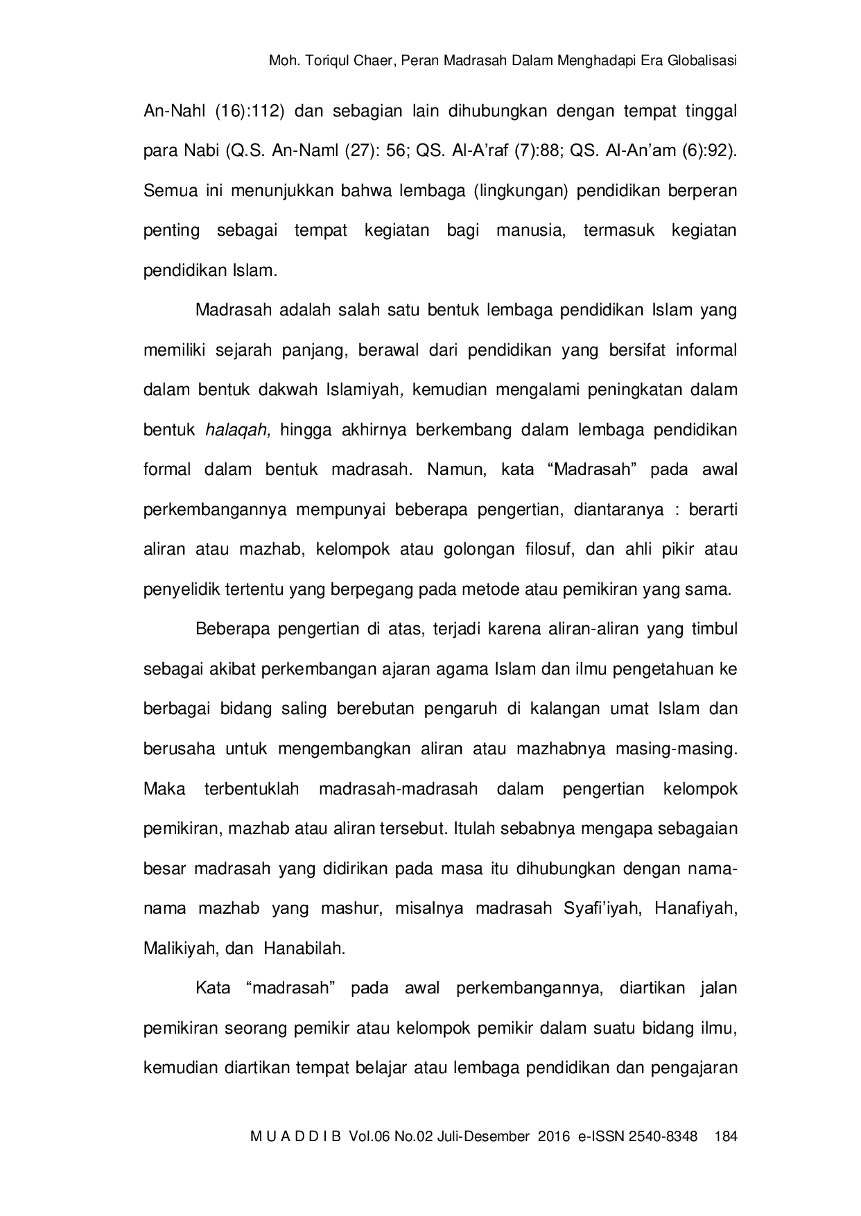 JURIS Peran Madrasah Dalam Menghadapi Era Globalisasi