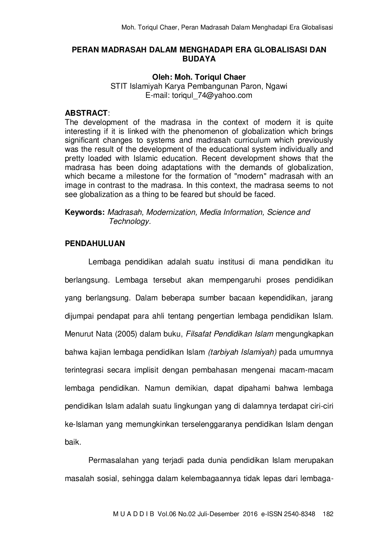 JURIS Peran Madrasah Dalam Menghadapi Era Globalisasi