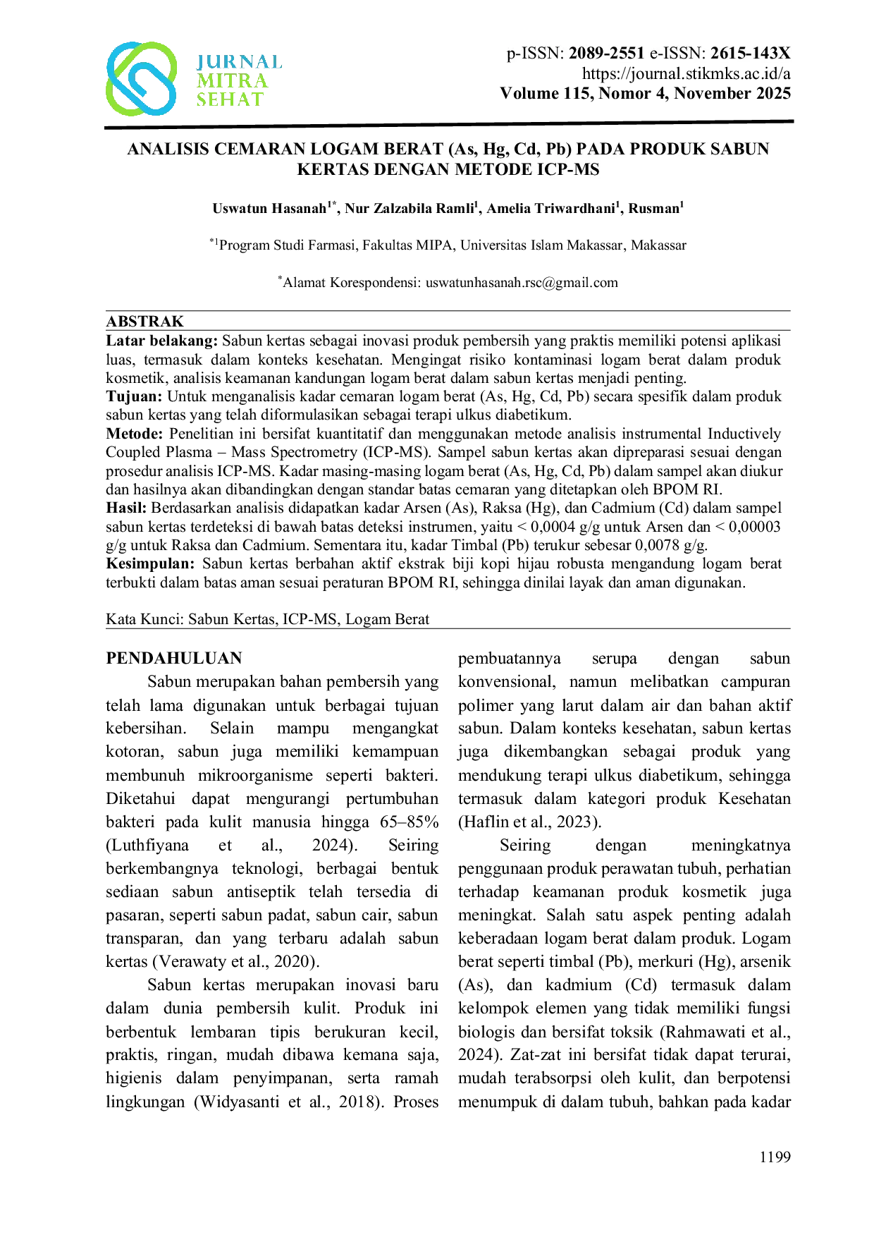 JURIS ANALISIS CEMARAN LOGAM BERAT As Hg Cd Pb PADA PRODUK SABUN KERTAS DENGAN METODE ICP MS
