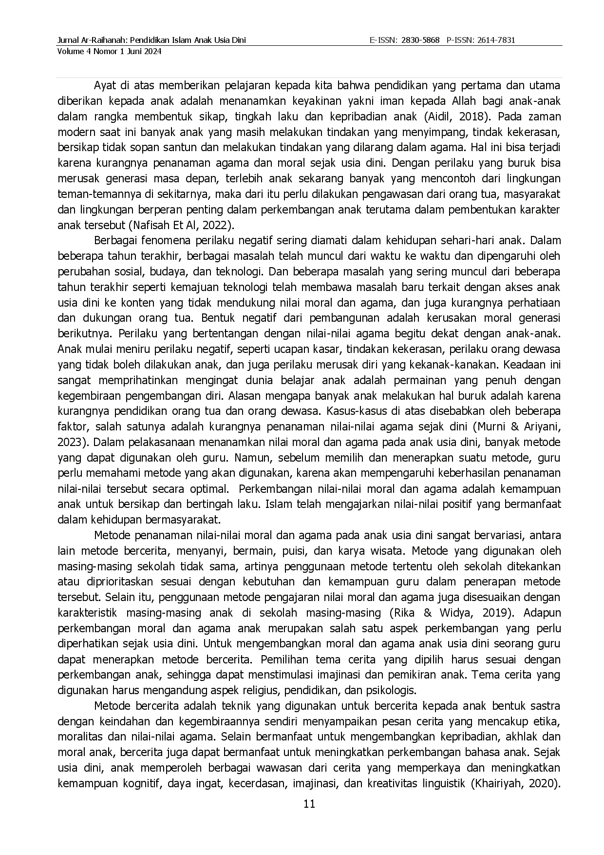 juris Implementasi Metode Bercerita Dalam Menanamkan Nilai Moral Dan Agama Siswa Di TK Arridho Cengkareng Jakarta Barat