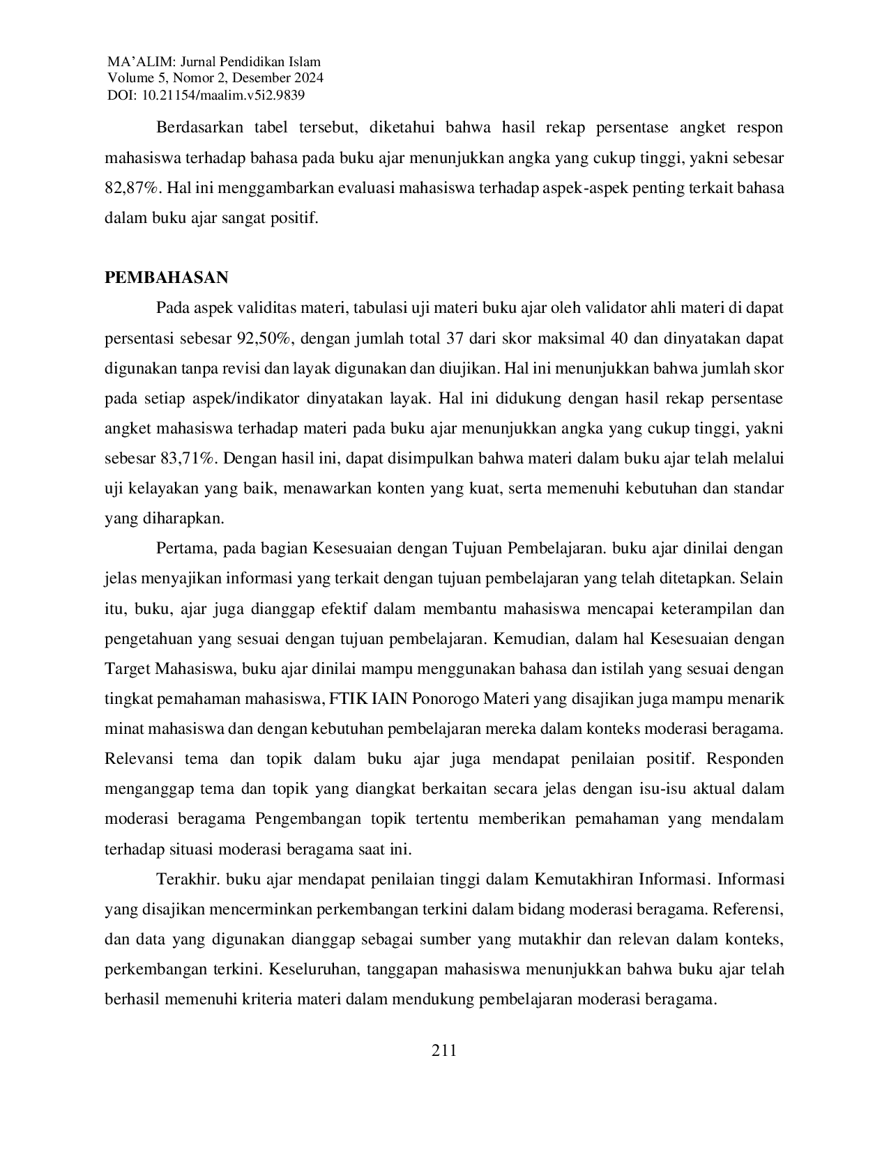 JURIS Pengembangan Buku Ajar Moderasi Beragama Berbasis Problem Based Learning bagi Mahasiswa FTIK IAIN Ponorogo