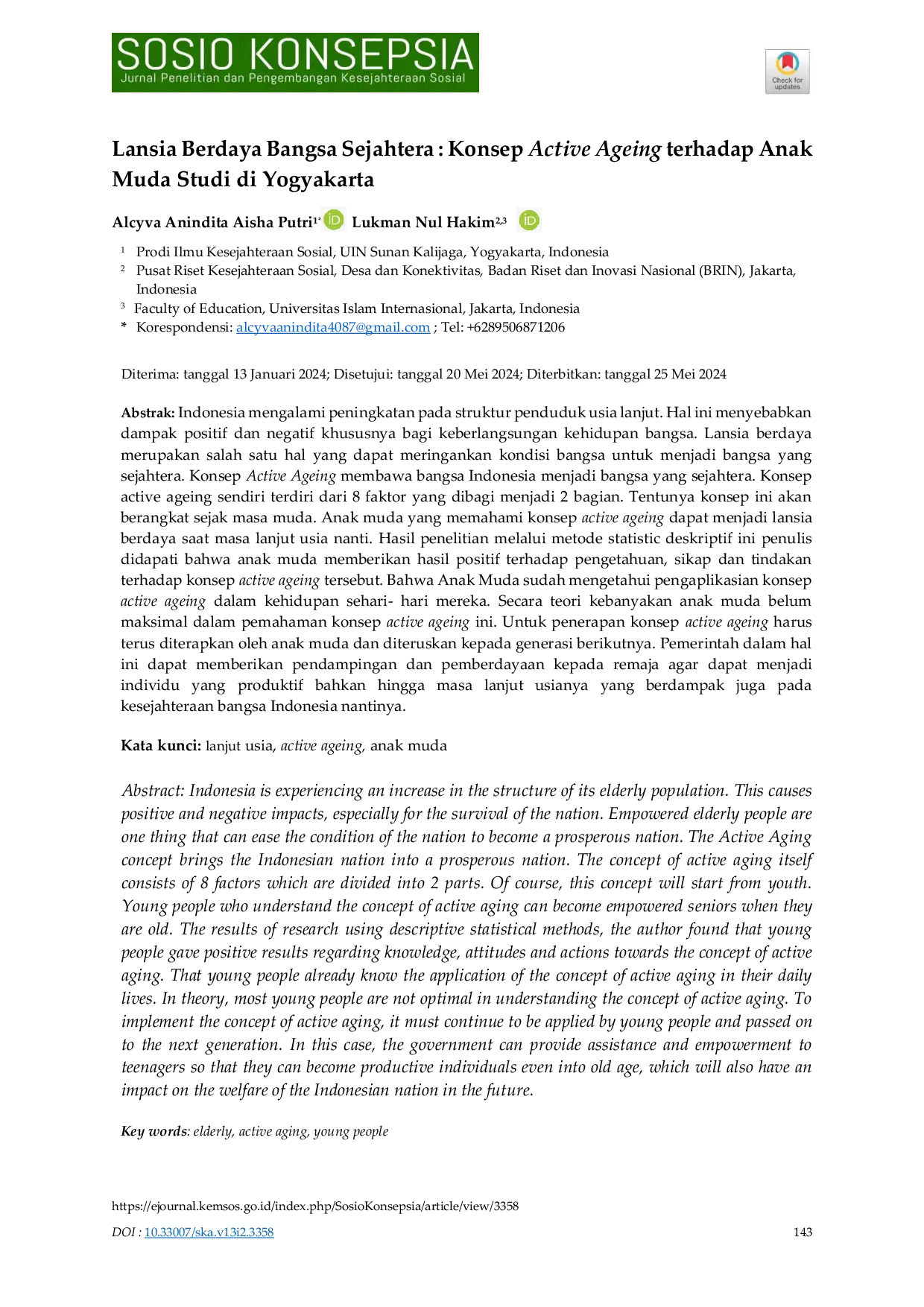 JURIS Lansia Berdaya Bangsa Sejahtera Konsep Active Ageing terhadap Anak Muda Studi di Yogyakarta