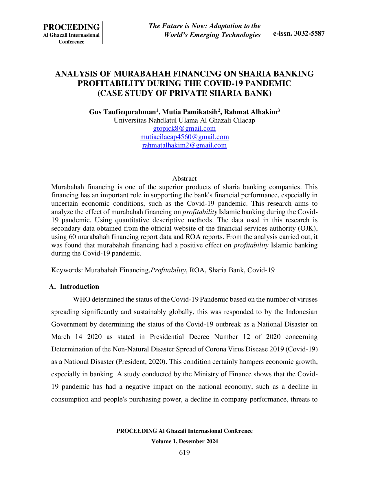 JURIS Analisis Pembiayaan Murabahah Terhadap Profitabilitas Perbankan Syariah Selama Pandemi Covid 19 Studi Kasus Bank Syariah Swasta