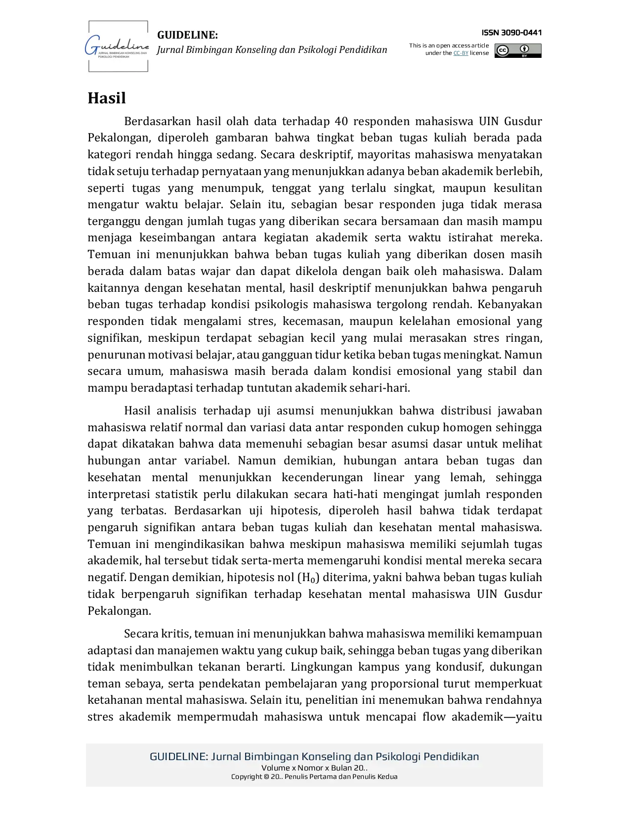 JURIS Pengaruh Beban Tugas Kuliah Yang Berlebihan Terhadap Kesehatan Mental Mahasiswa UIN Gusdur Pekalongan