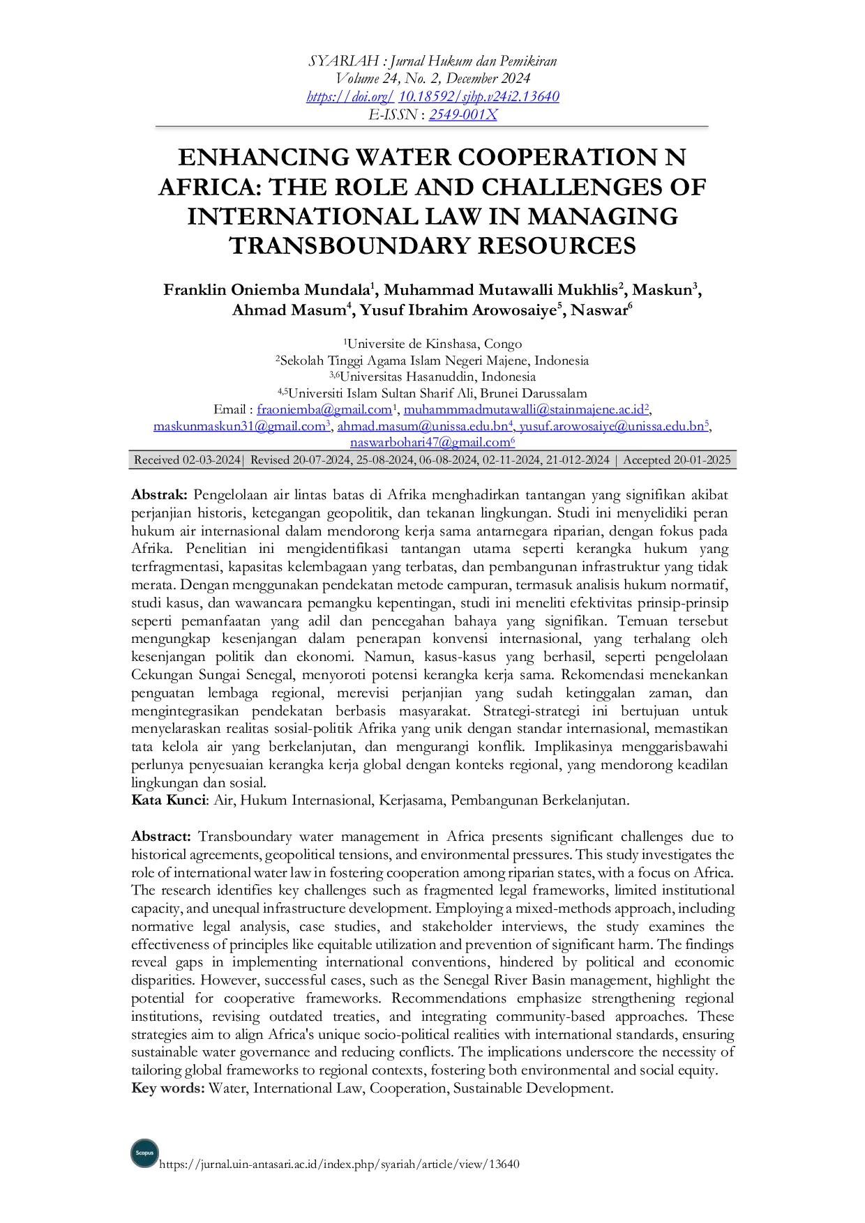 JURIS Enhancing Water Cooperation in Africa The Role and Challenges of International Law in Managing Transboundary Resources