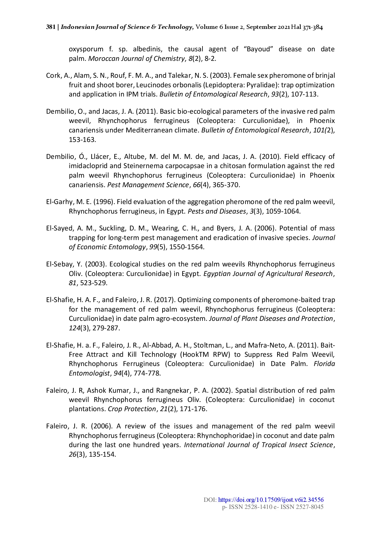 juris An Assessment of the Efficacy of Pheromone Traps in Managing the Red Palm Weevil
