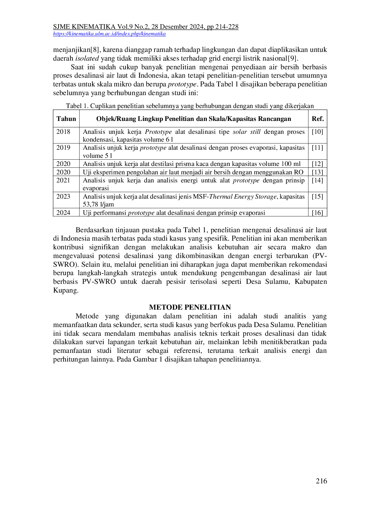 JURIS Studi Penyediaan Air Bersih Di Desa Sulamu Menggunakan Teknologi Photovoltaic Sea Water Reverse Osmosis