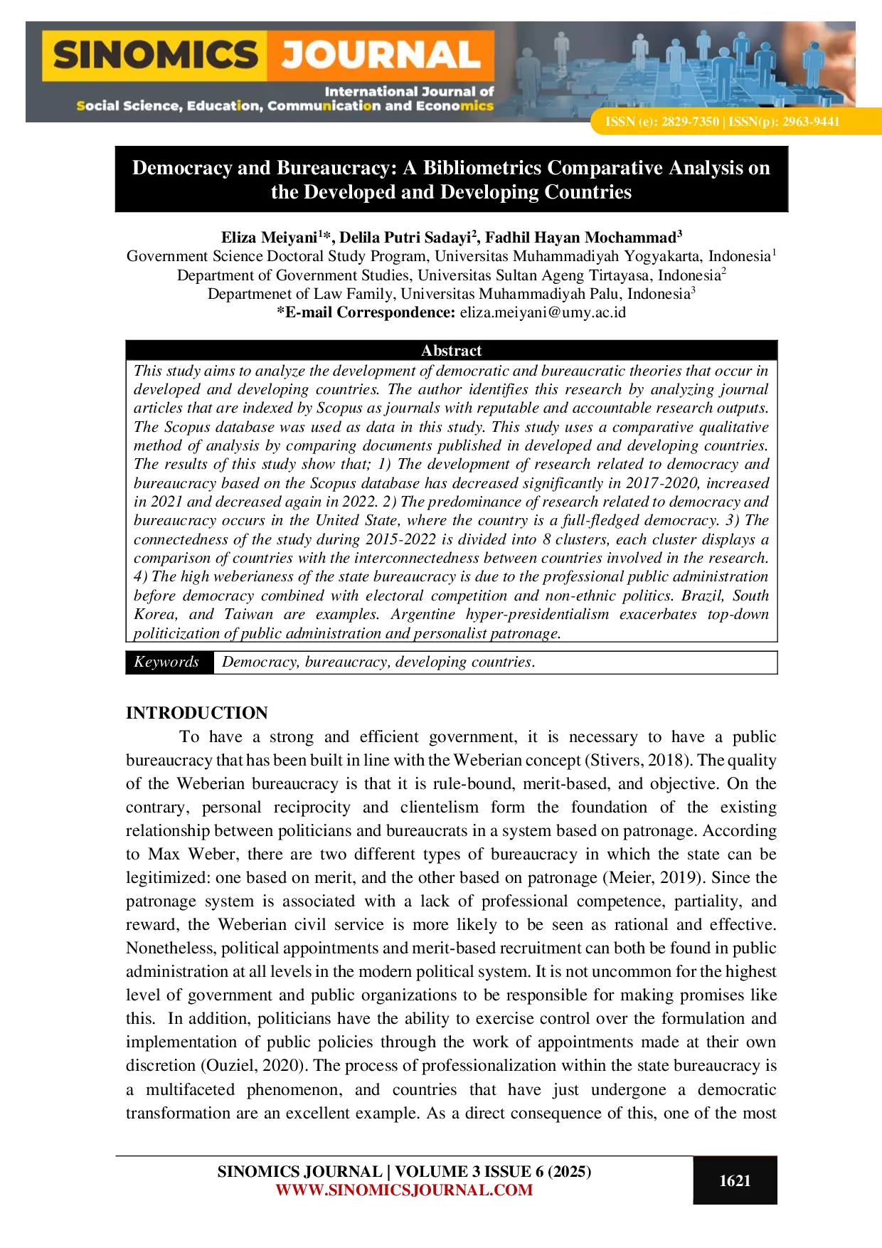 JURIS Democracy and Bureaucracy A Bibliometrics Comparative Analysis on the Developed and Developing Countries