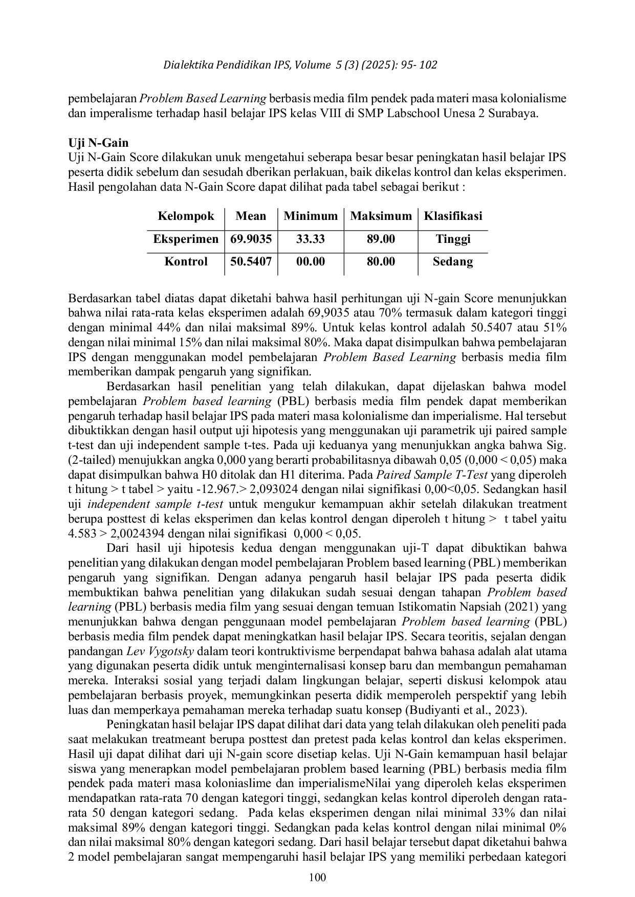 JURIS Pengaruh Model Pembelajaran Problem Based Learning PBL Berbasis Media Film Pendek Terhadap Hasil Belajar IPS Pada Materi Masa Kolonialisme Dan Imperialisme Kelas VIII Di SMP Labschool Unesa 2 Suraba